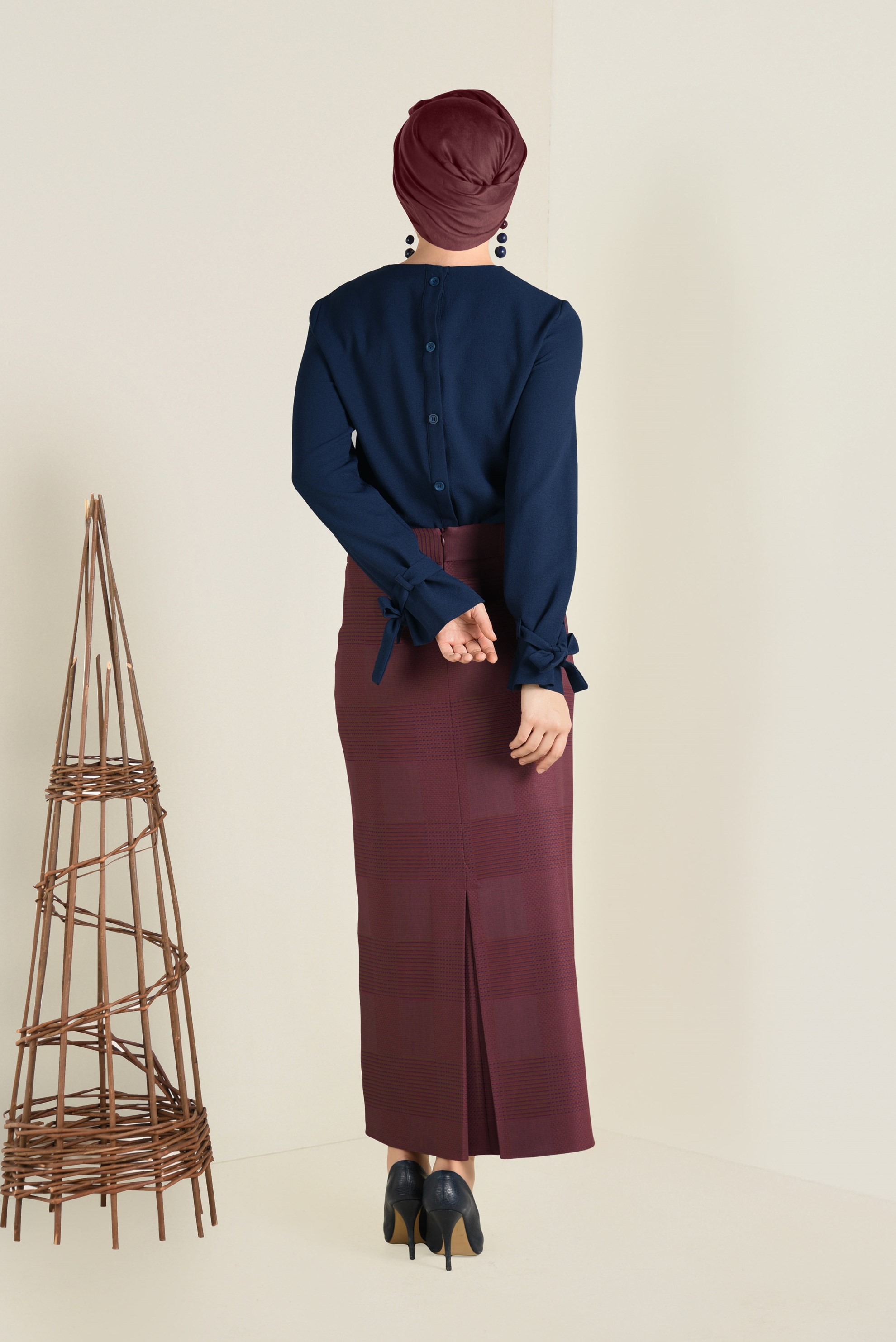 Tesettür giyim TURUNCU DESENLİ KALEM ETEK 6289