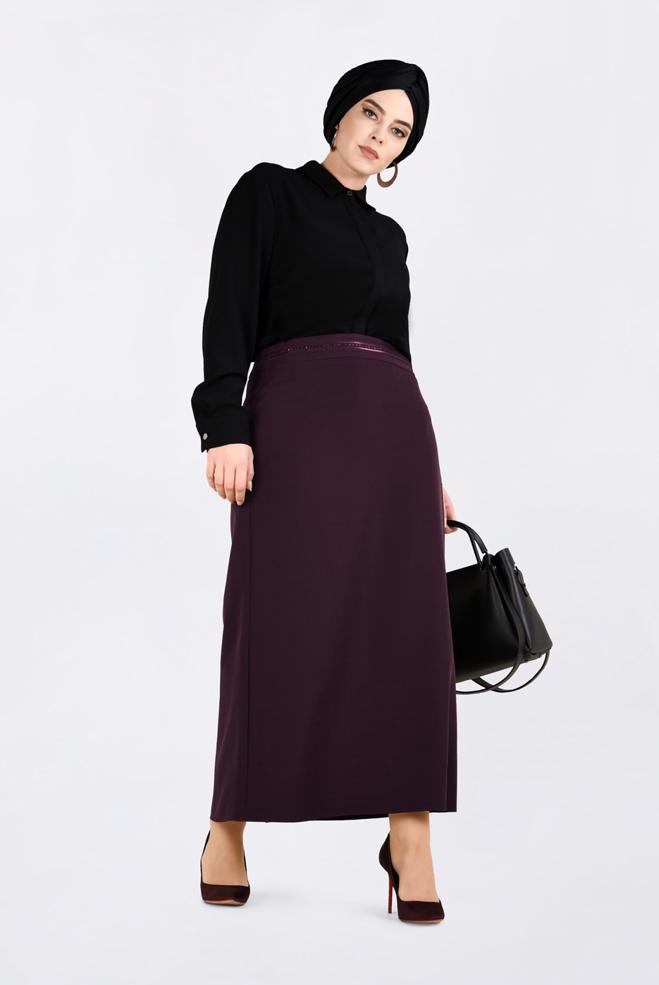 Tesettür giyim BORDO PUL DETAYLI ETEK 6290 - ALVİNA