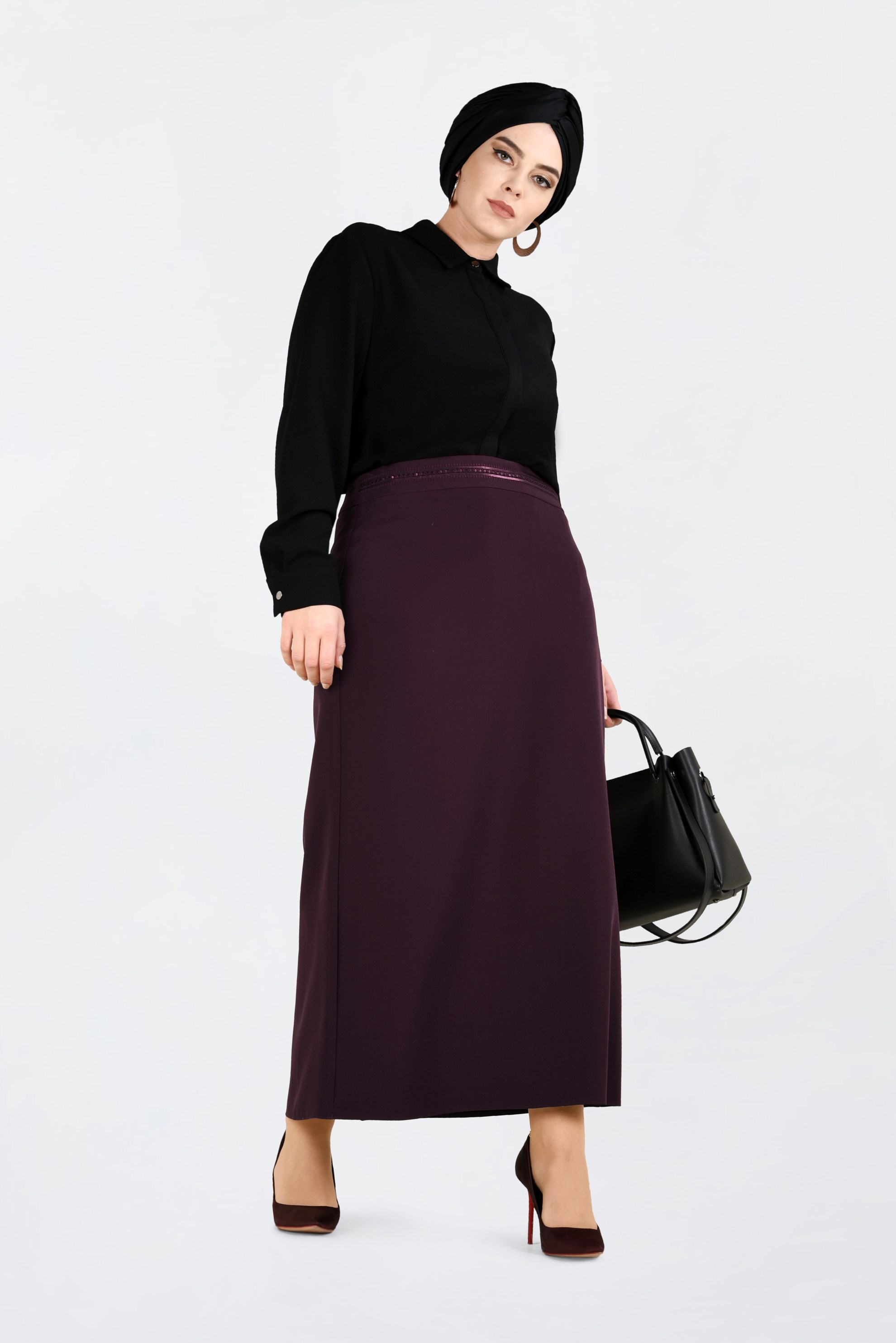 Tesettür giyim BORDO PUL DETAYLI ETEK 6290
