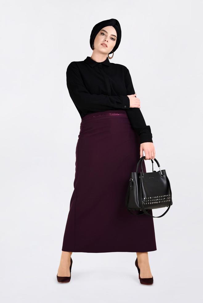 Tesettür giyim BORDO PUL DETAYLI ETEK 6290 - ALVİNA