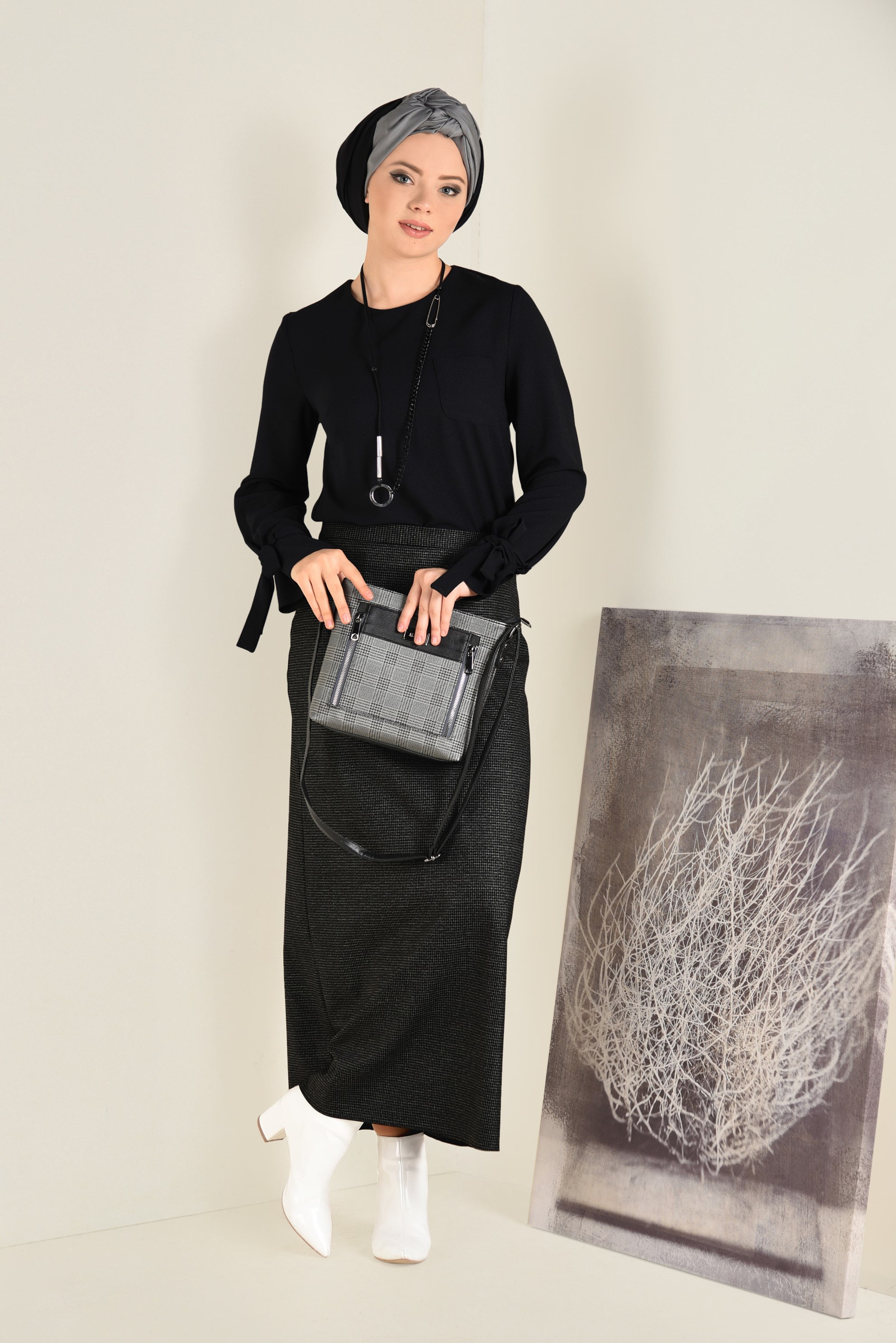 Tesettür giyim SİYAH GİZLİ YIRTMAÇLI ETEK 6291