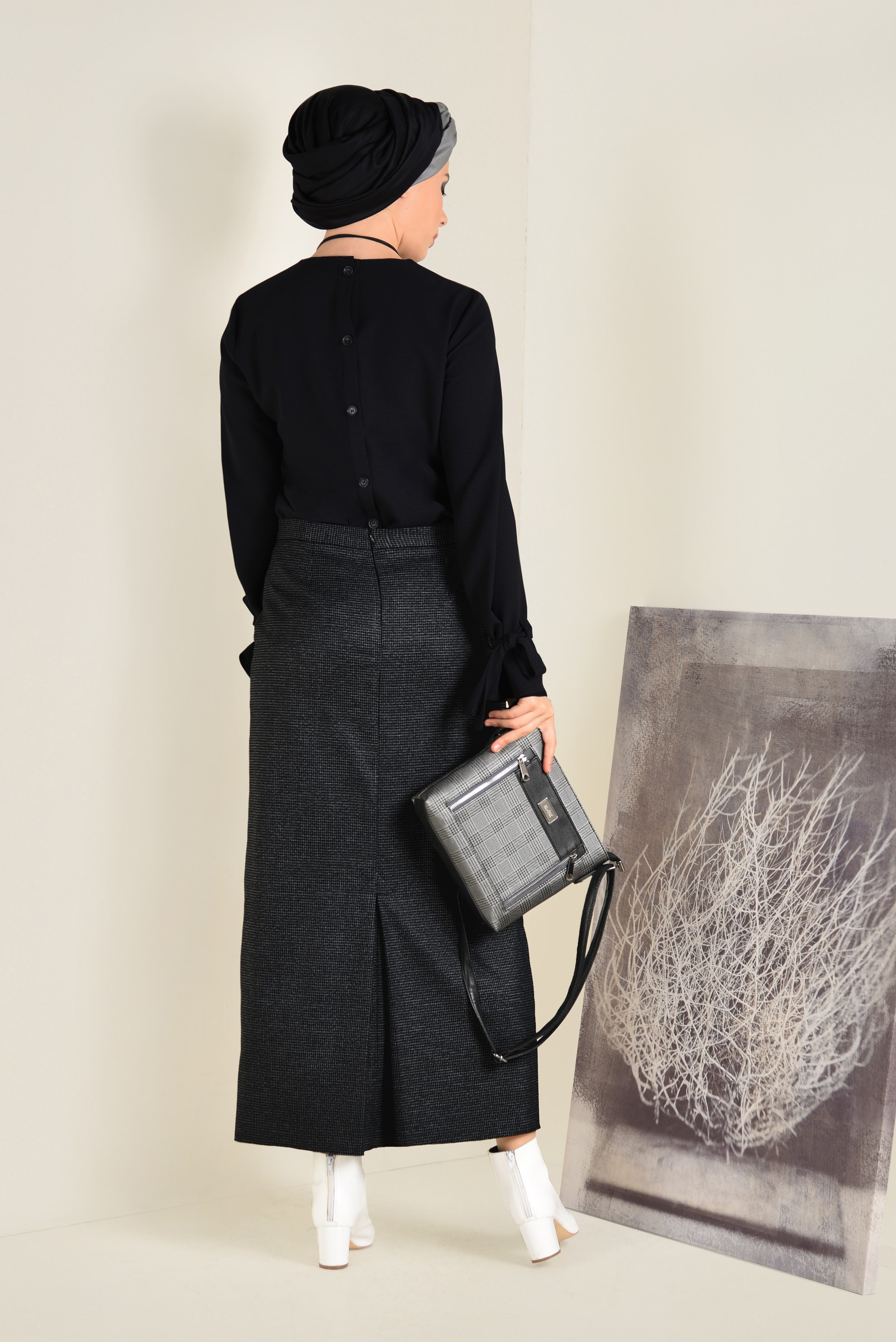 Tesettür giyim SİYAH GİZLİ YIRTMAÇLI ETEK 6291