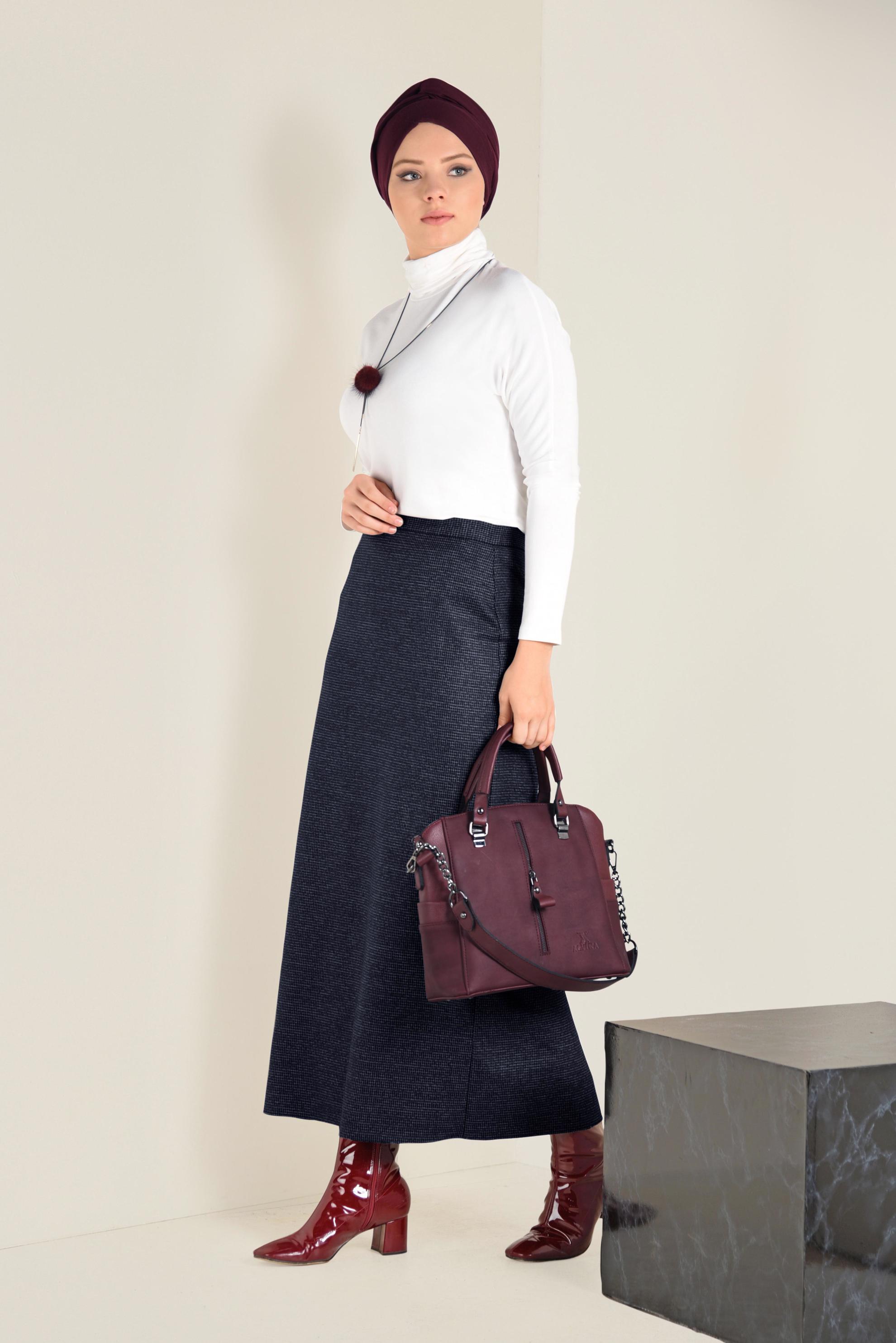 Tesettür giyim LACİVERT GİZLİ YIRTMAÇLI ETEK 6291