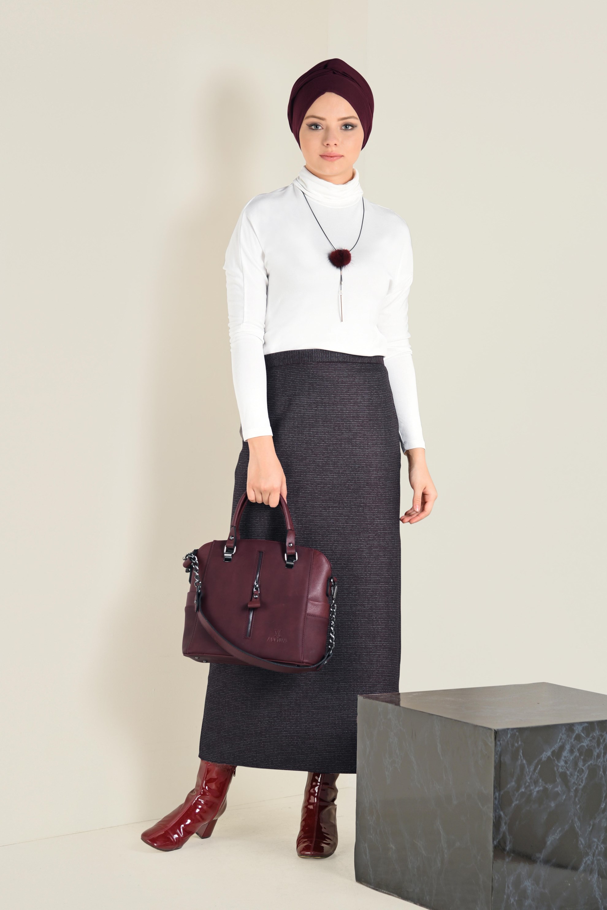 Tesettür giyim MÜRDÜM GİZLİ YIRTMAÇLI ETEK 6291