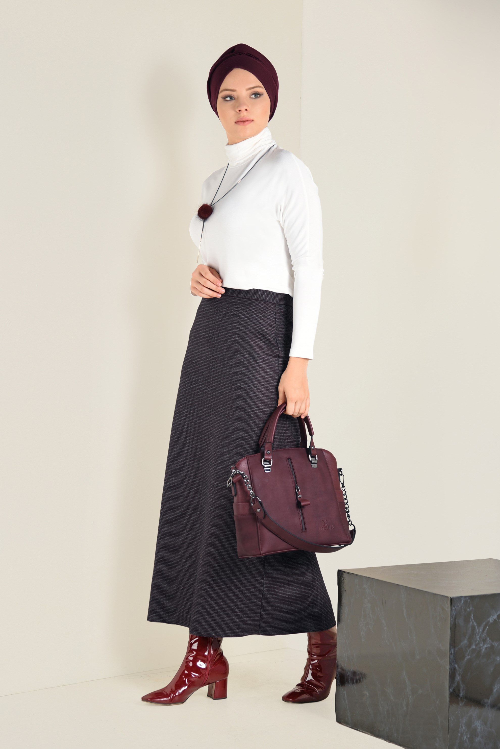 Tesettür giyim MÜRDÜM GİZLİ YIRTMAÇLI ETEK 6291