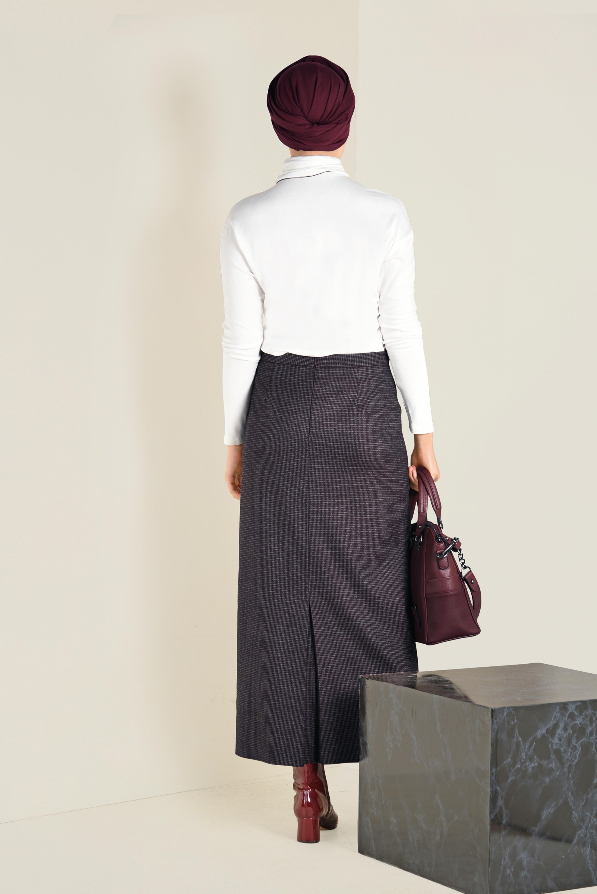 Tesettür giyim MÜRDÜM GİZLİ YIRTMAÇLI ETEK 6291