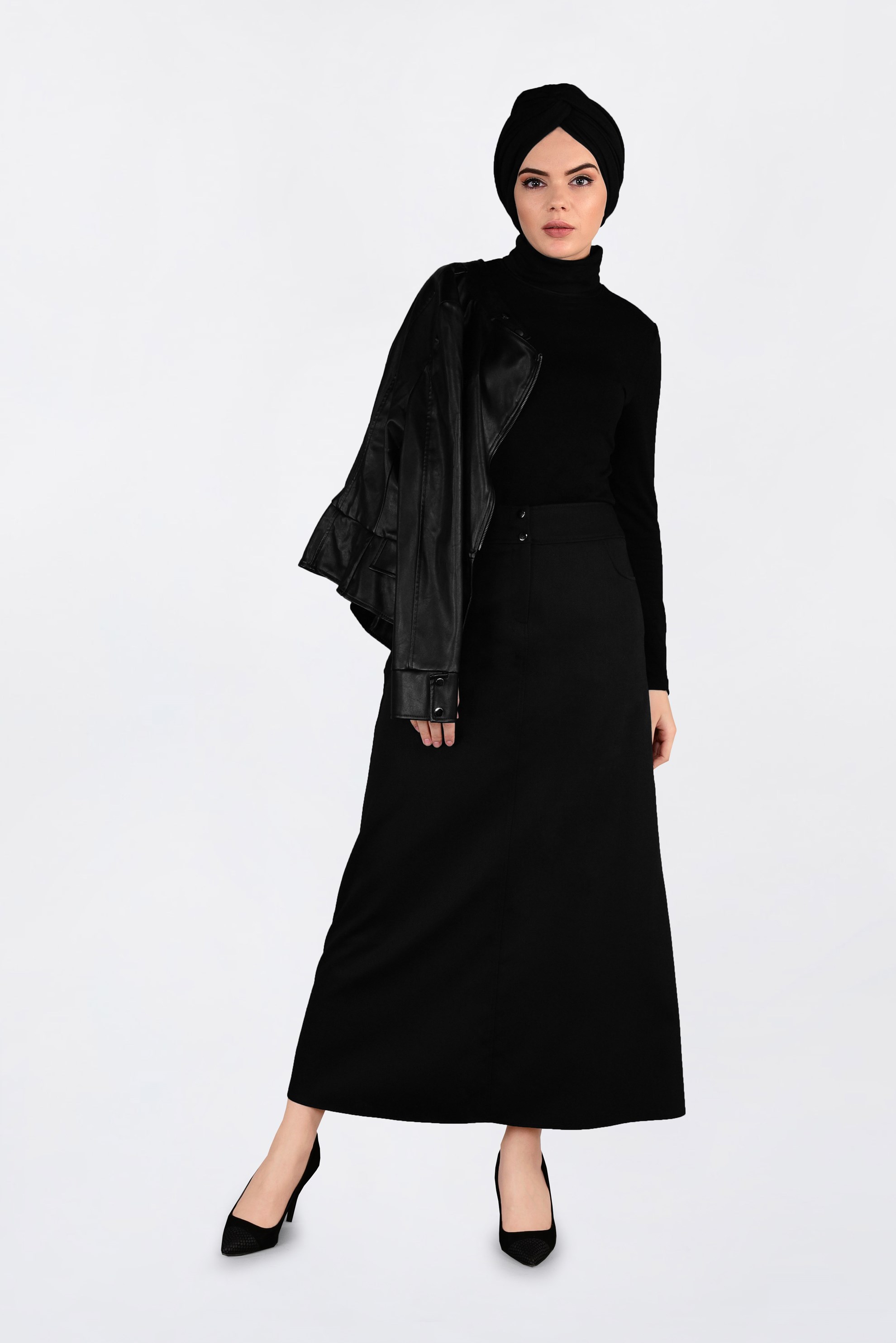 Tesettür giyim SİYAH CEP DETAYLI KLASİK ETEK 6292