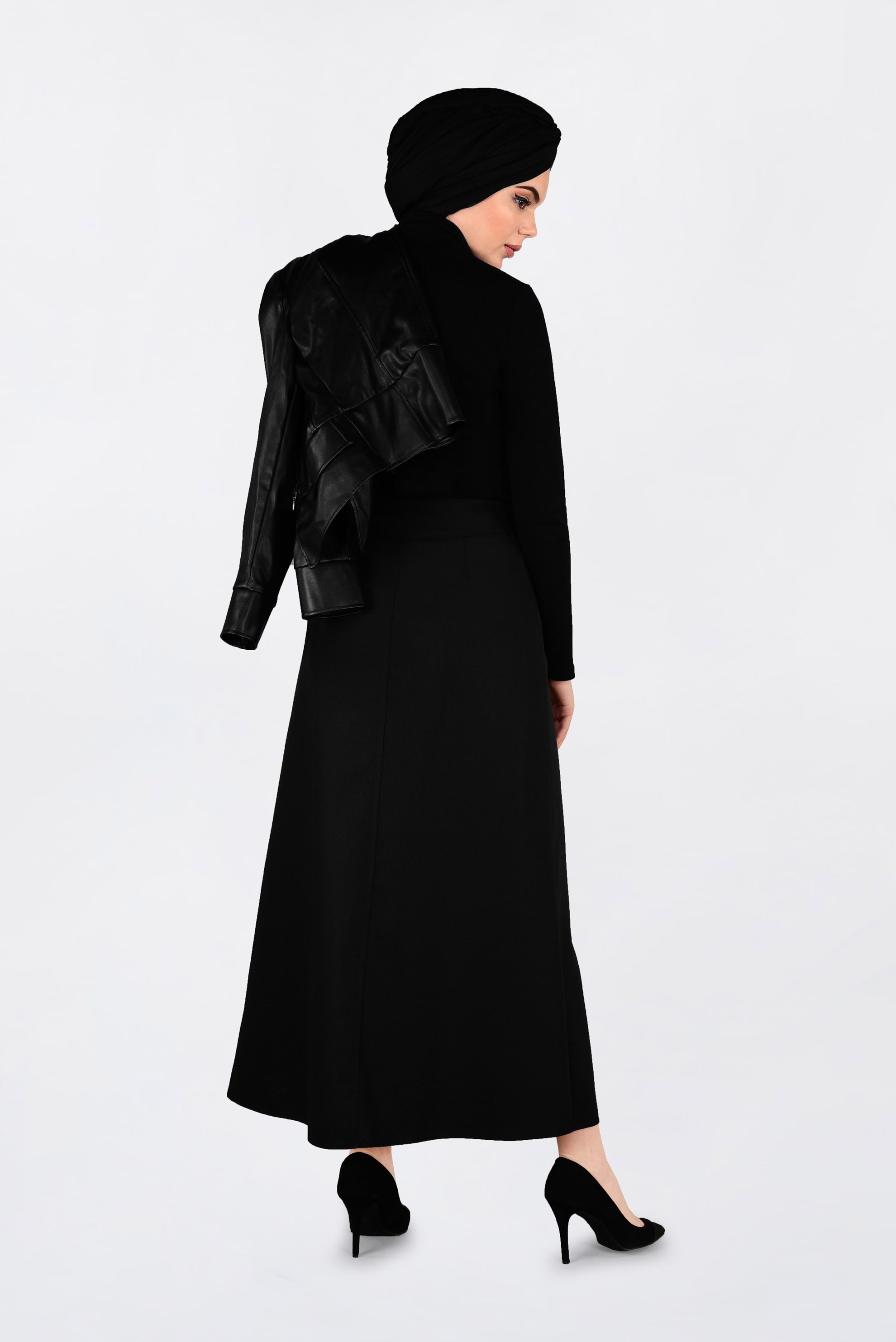 Tesettür giyim SİYAH CEP DETAYLI KLASİK ETEK 6292