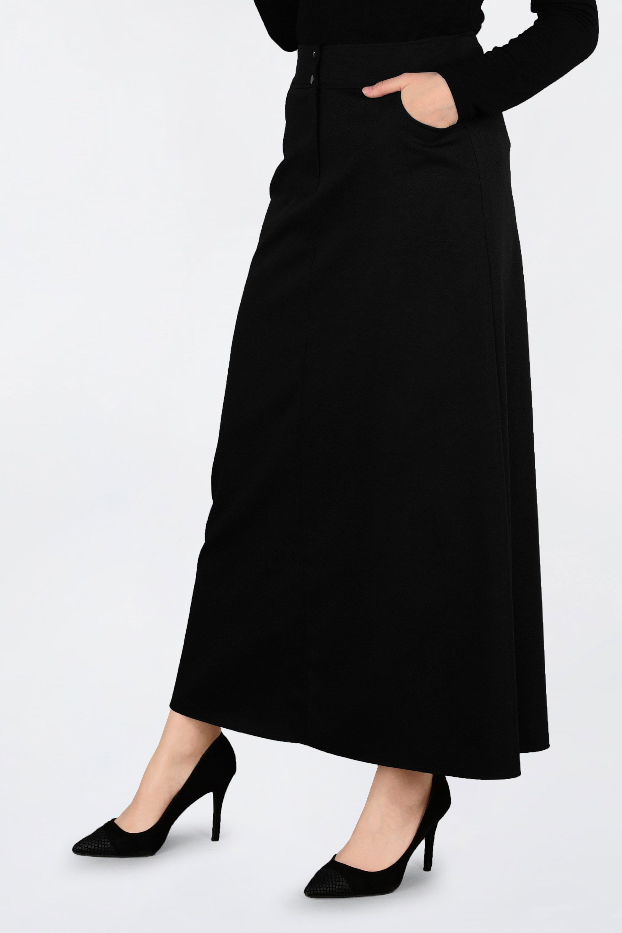 Tesettür giyim SİYAH CEP DETAYLI KLASİK ETEK 6292