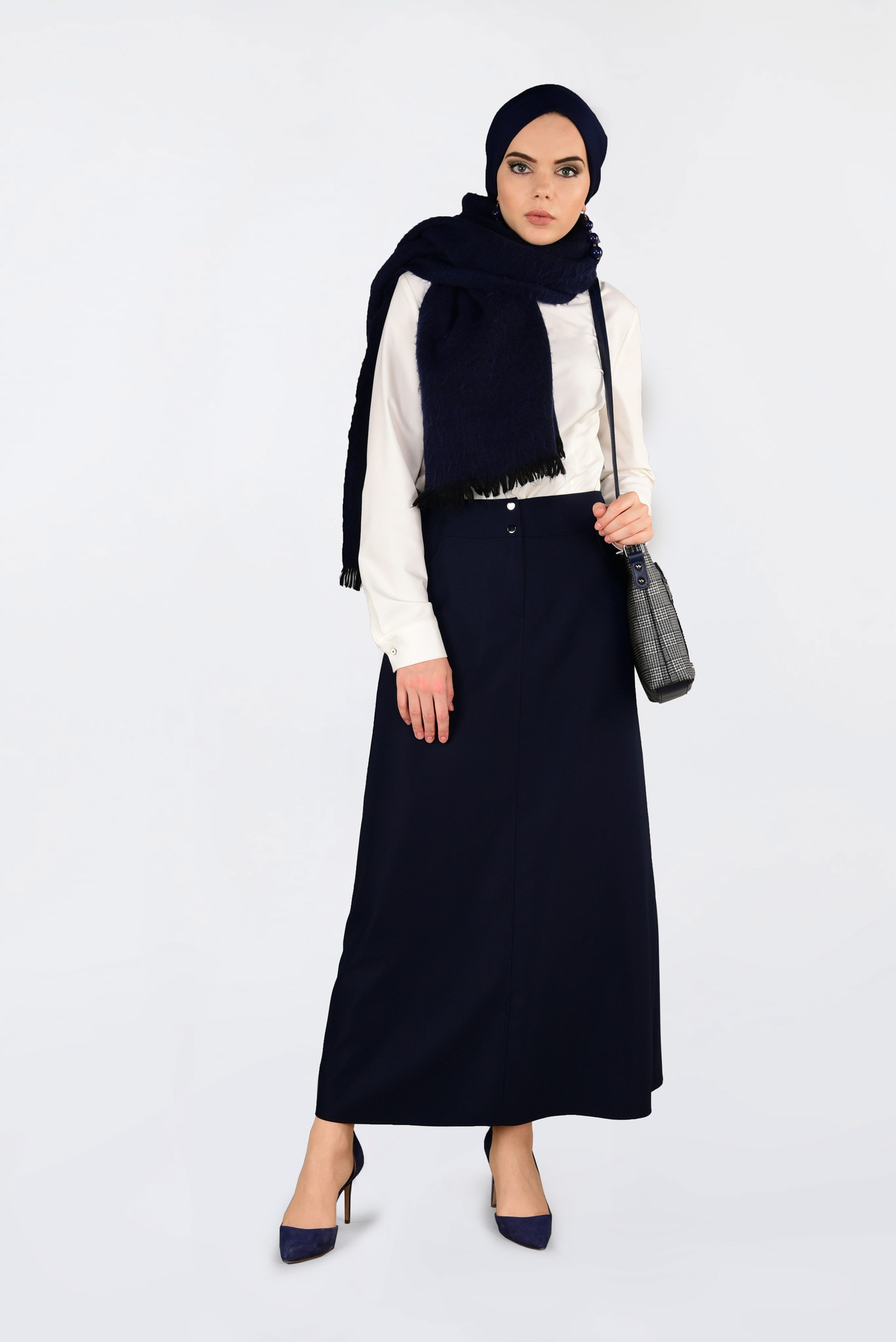 Tesettür giyim LACİVERT CEP DETAYLI KLASİK ETEK 6292