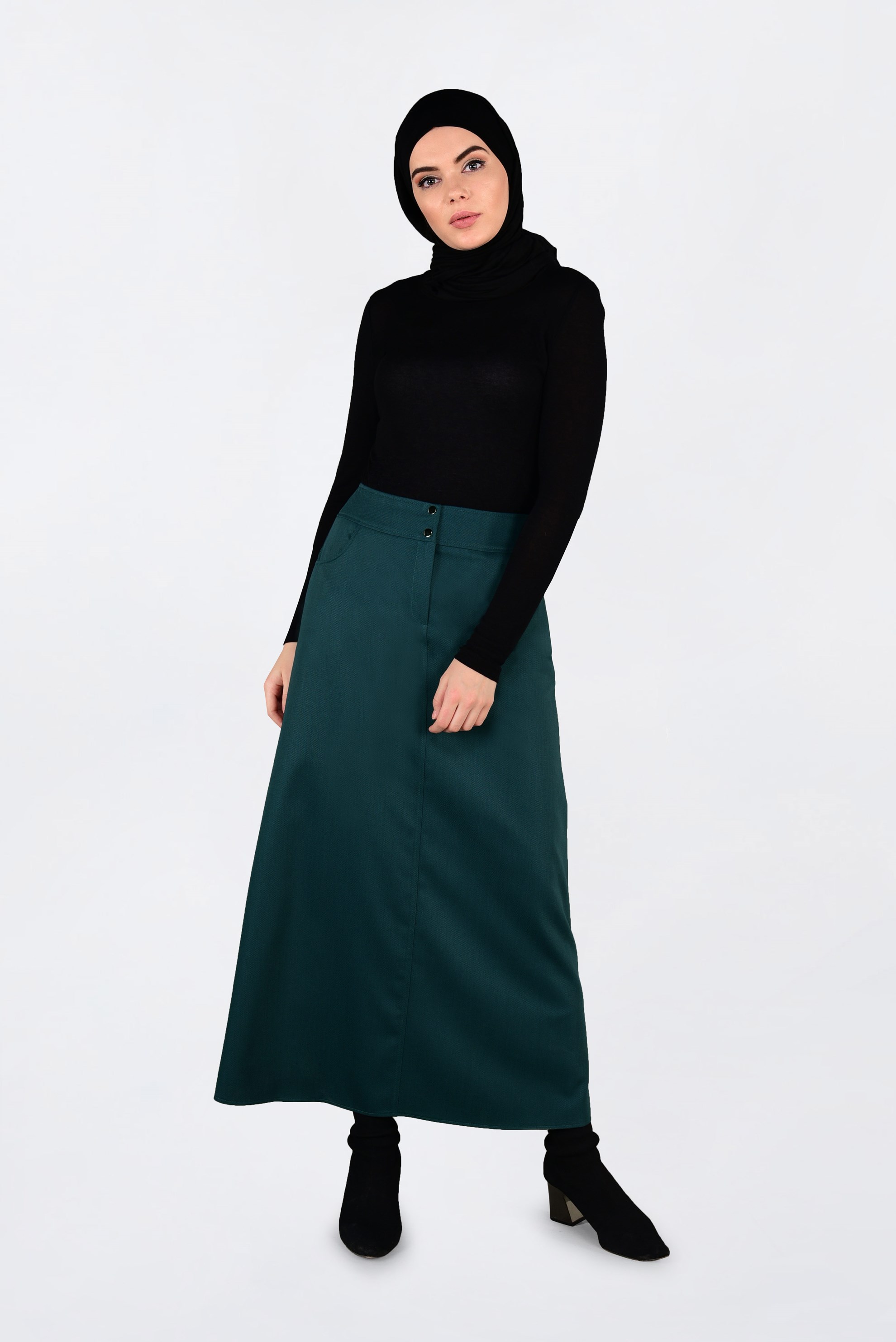 Tesettür giyim MAVİ CEP DETAYLI KLASİK ETEK 6292