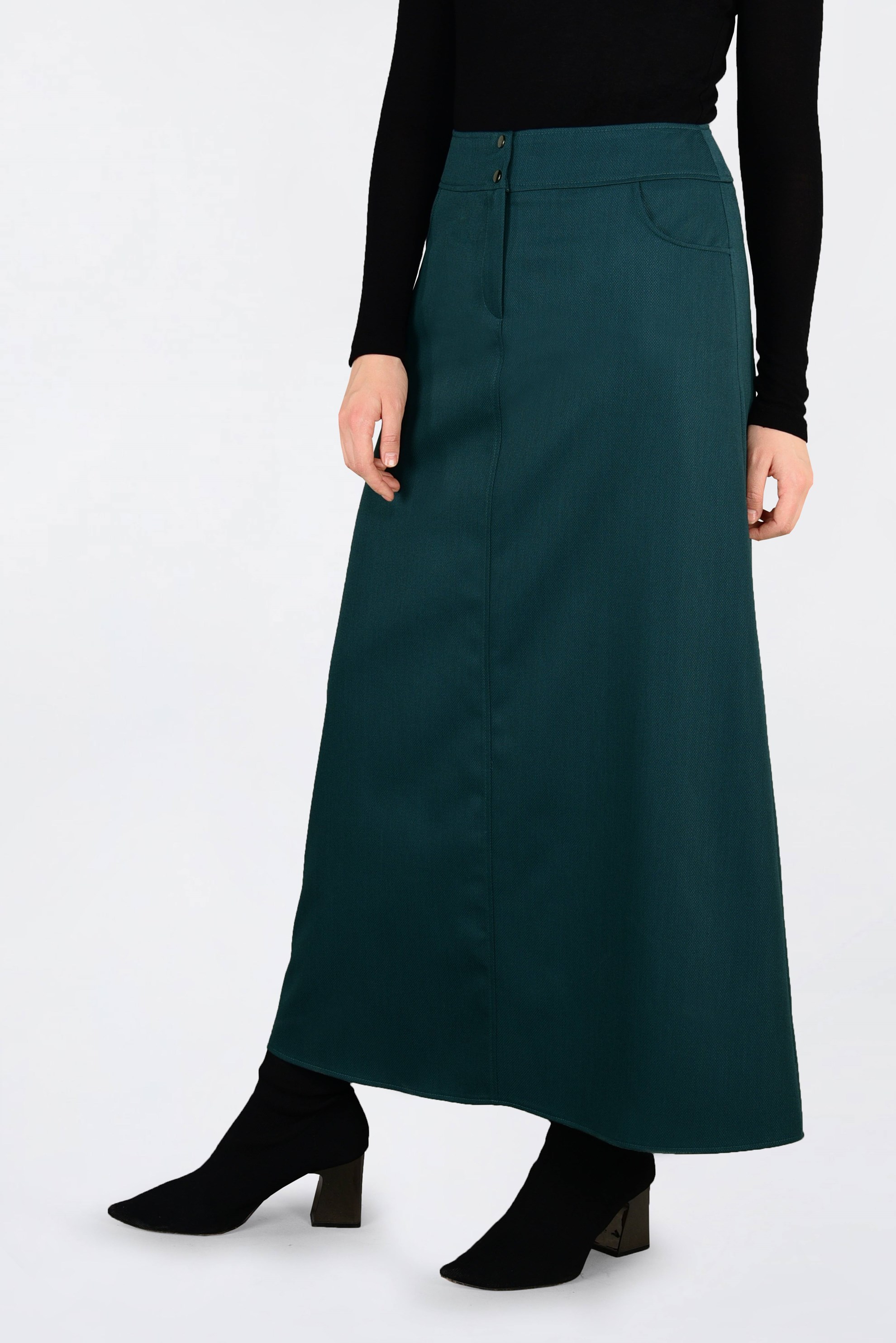 Tesettür giyim MAVİ CEP DETAYLI KLASİK ETEK 6292