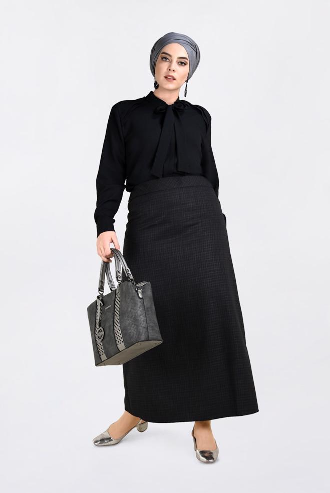 Tesettür giyim SİYAH KLASİK KESİM FERMUARLI ETEK 6293  - ALVİNA