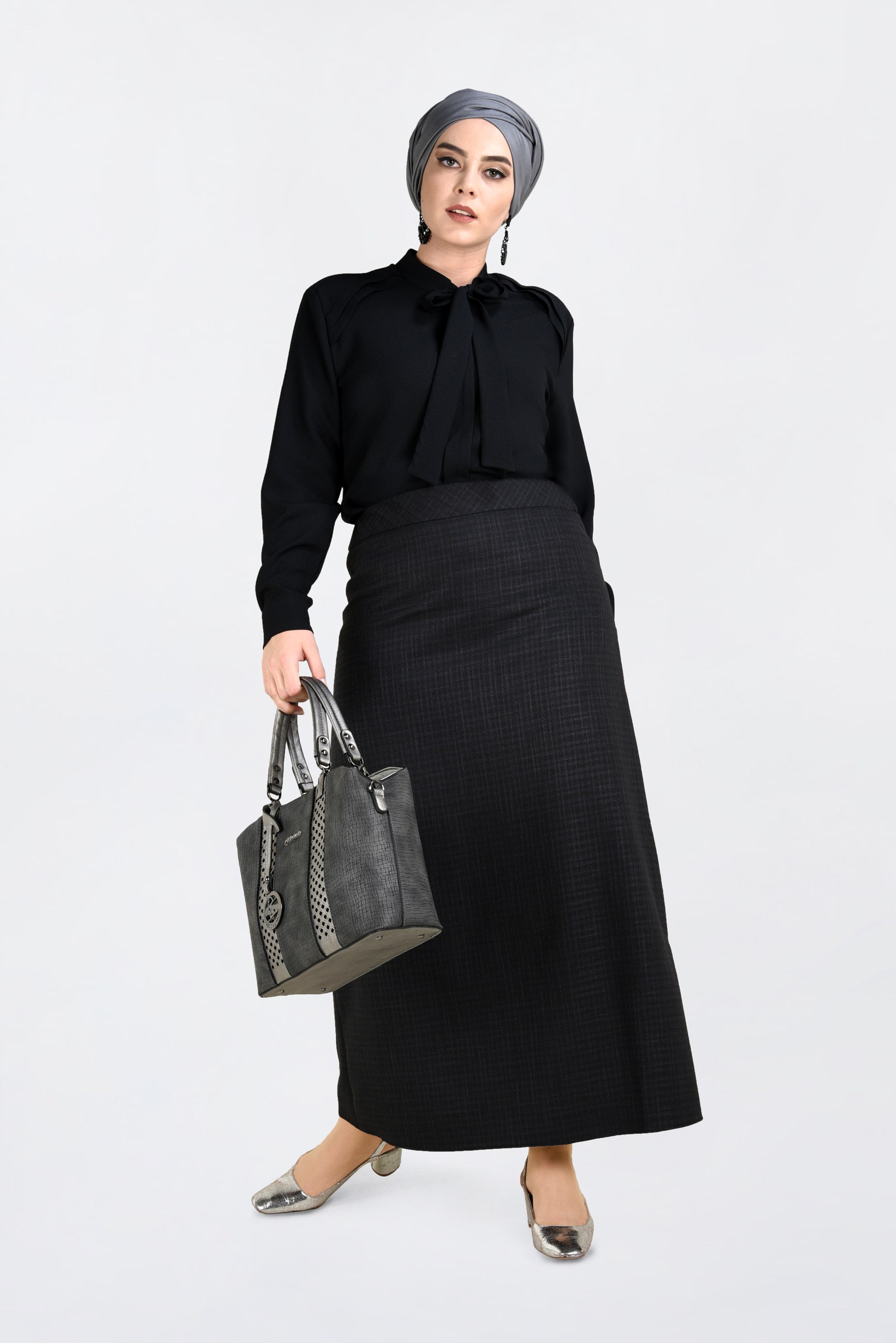 Tesettür giyim SİYAH KLASİK KESİM FERMUARLI ETEK 6293 