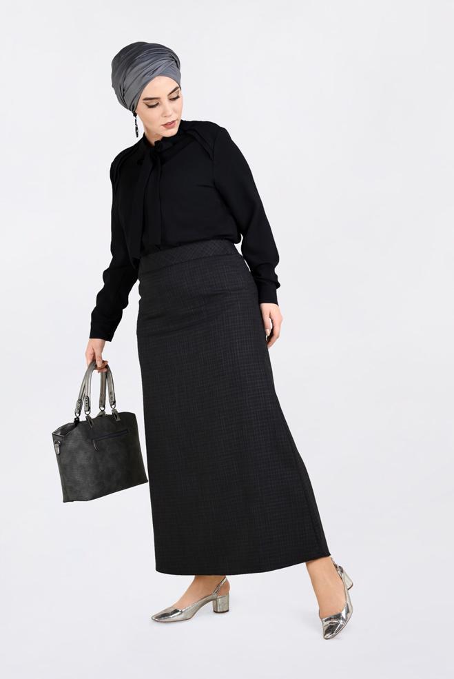 Tesettür giyim SİYAH KLASİK KESİM FERMUARLI ETEK 6293  - ALVİNA