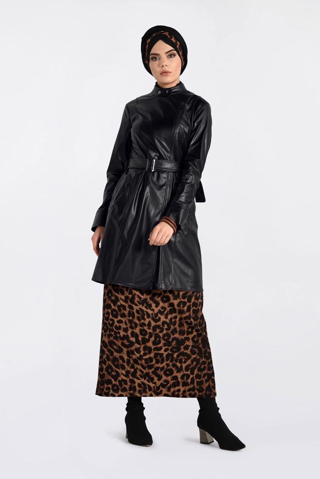 Tesettür giyim  LEOPAR DESENLİ ETEK 6294  - ALVİNA
