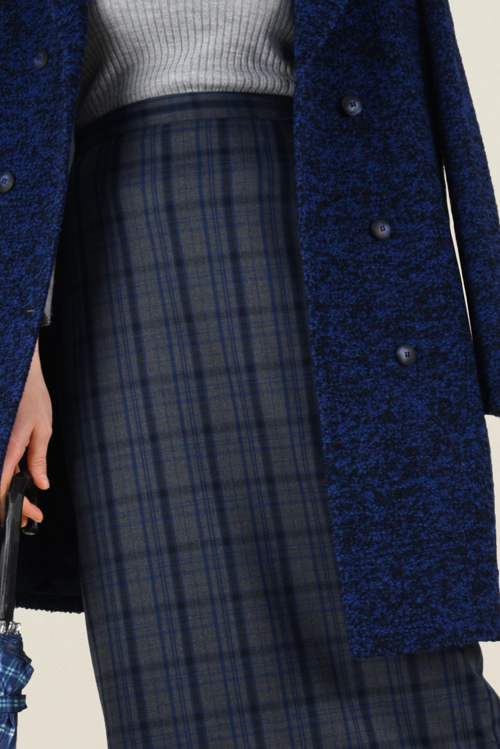 Tesettür giyim GRİ EKOSE DESENLİ YÜKSEK BEL ETEK 6297