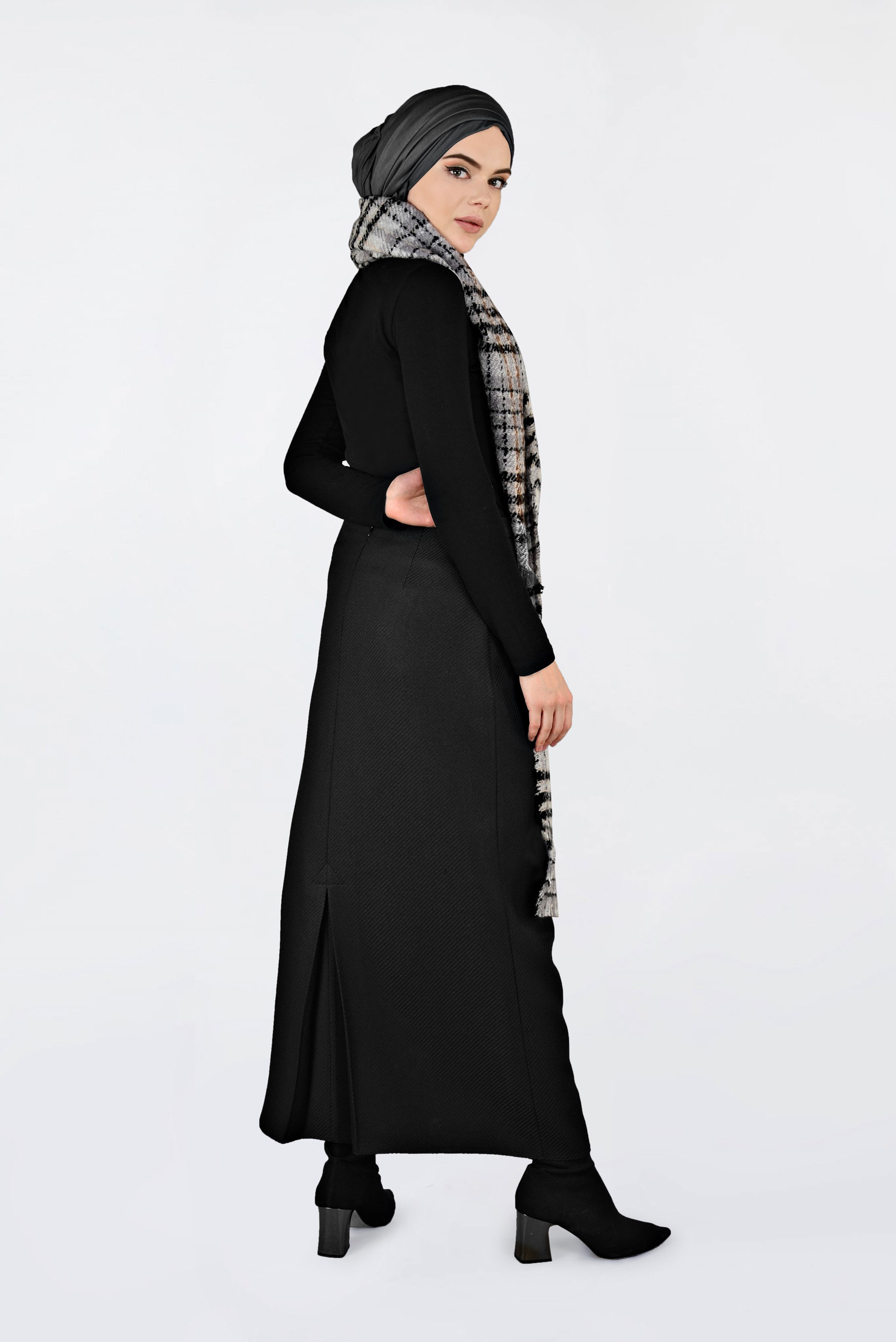 Tesettür giyim SİYAH FERMUARLI KLASİK KALEM ETEK 6298 