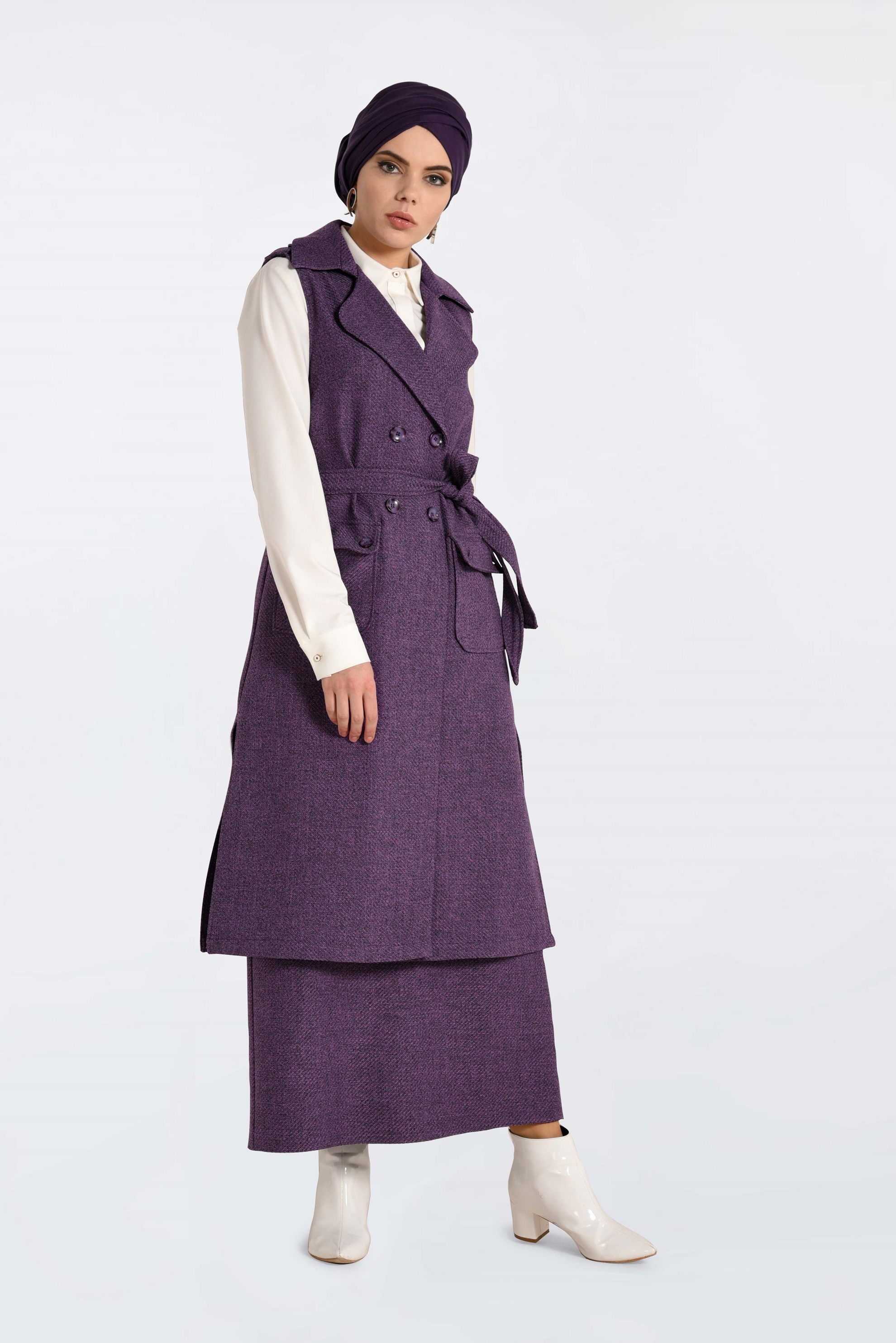 Tesettür giyim MOR FERMUARLI KLASİK KALEM ETEK 6298
