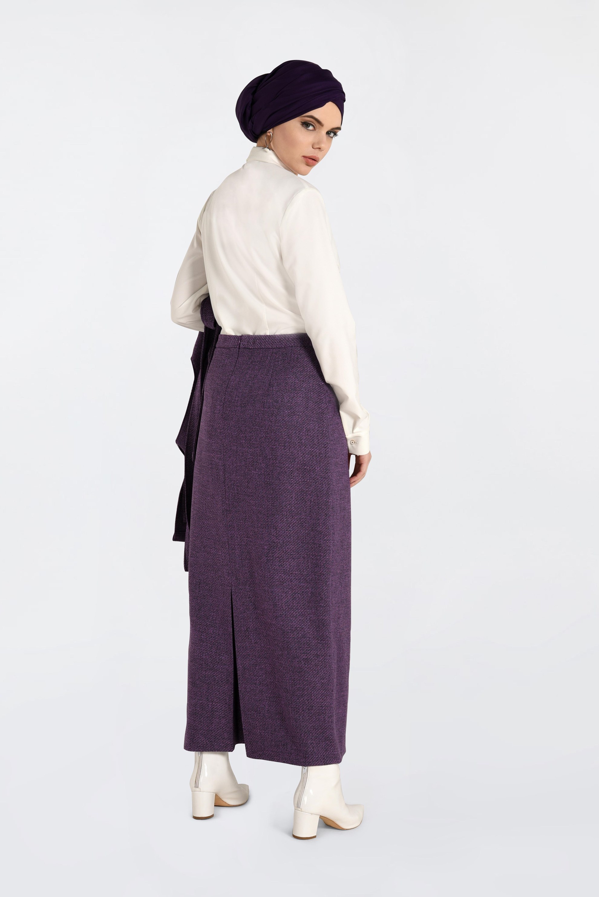 Tesettür giyim MOR FERMUARLI KLASİK KALEM ETEK 6298
