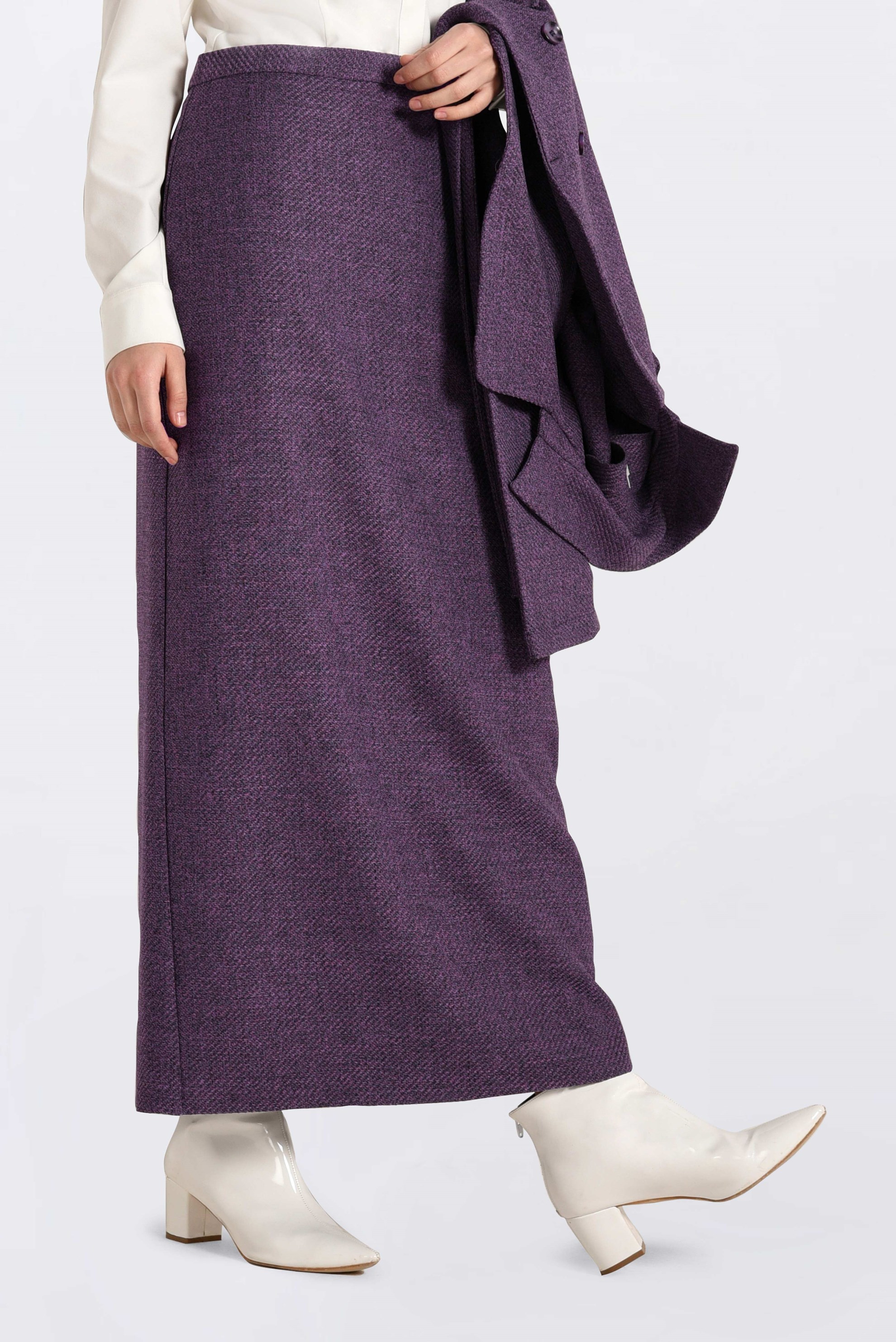 Tesettür giyim MOR FERMUARLI KLASİK KALEM ETEK 6298
