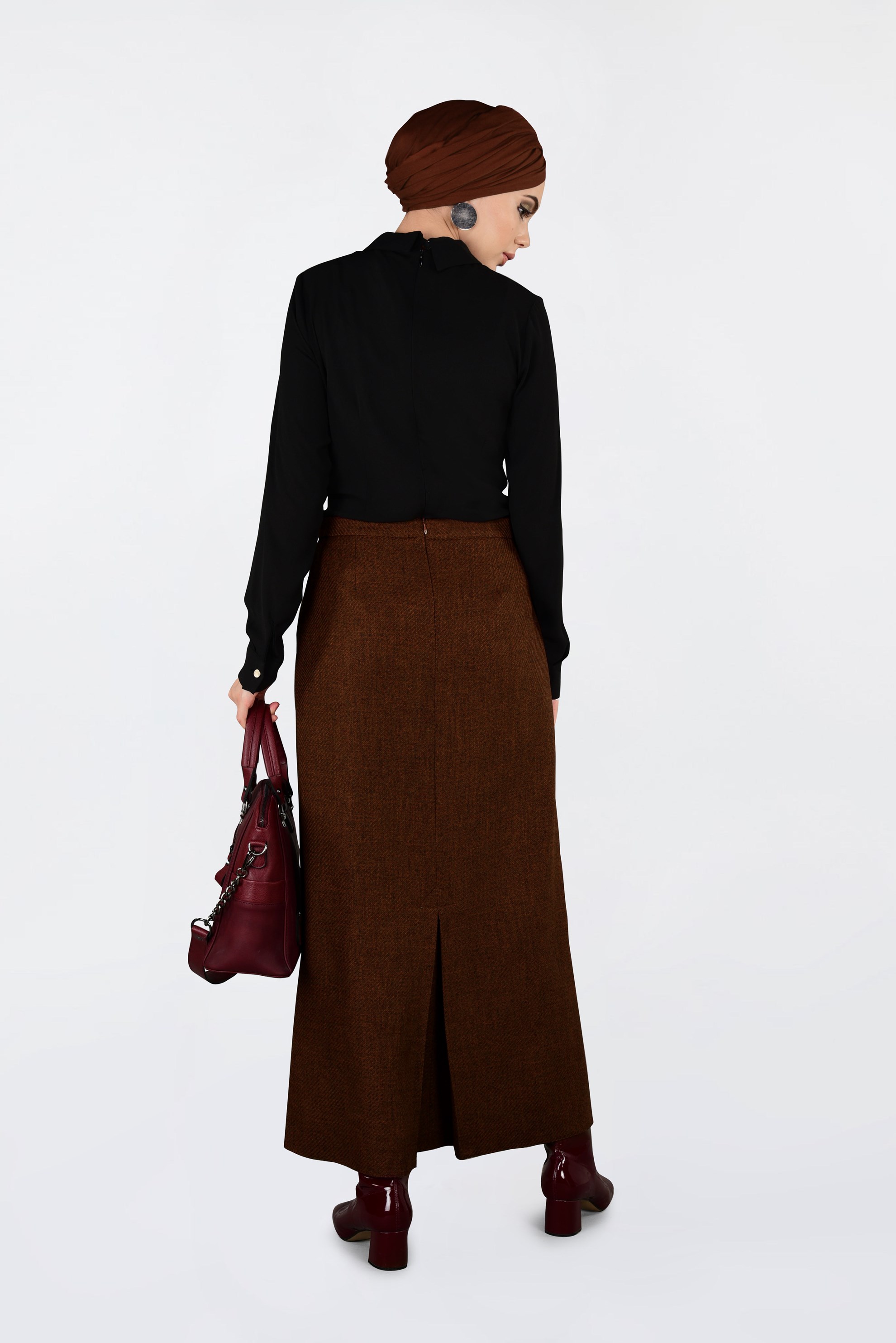 Tesettür giyim TABA FERMUARLI KLASİK KALEM ETEK 6298