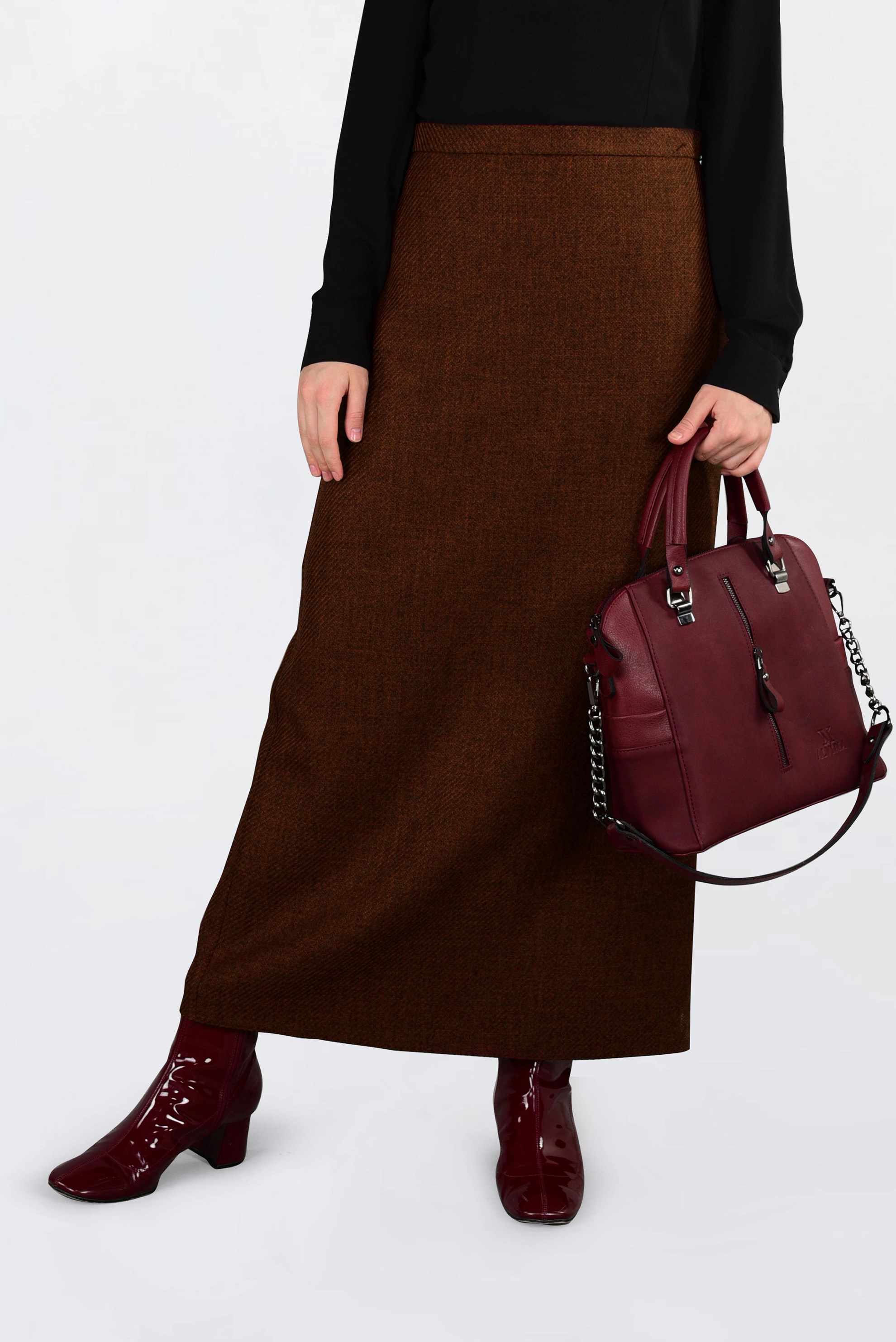 Tesettür giyim TABA FERMUARLI KLASİK KALEM ETEK 6298