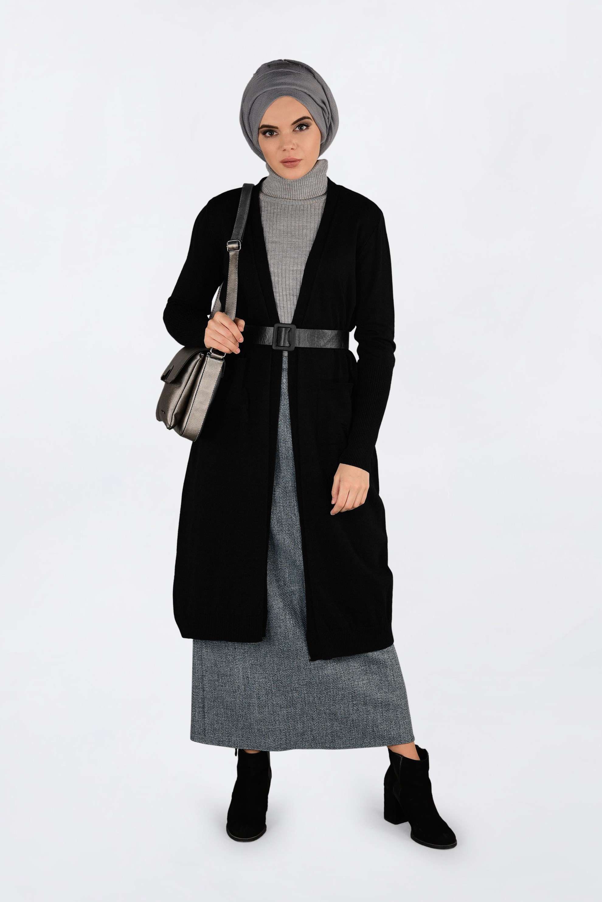 Tesettür giyim SİYAH FERMUARLI KLASİK KALEM ETEK 6298