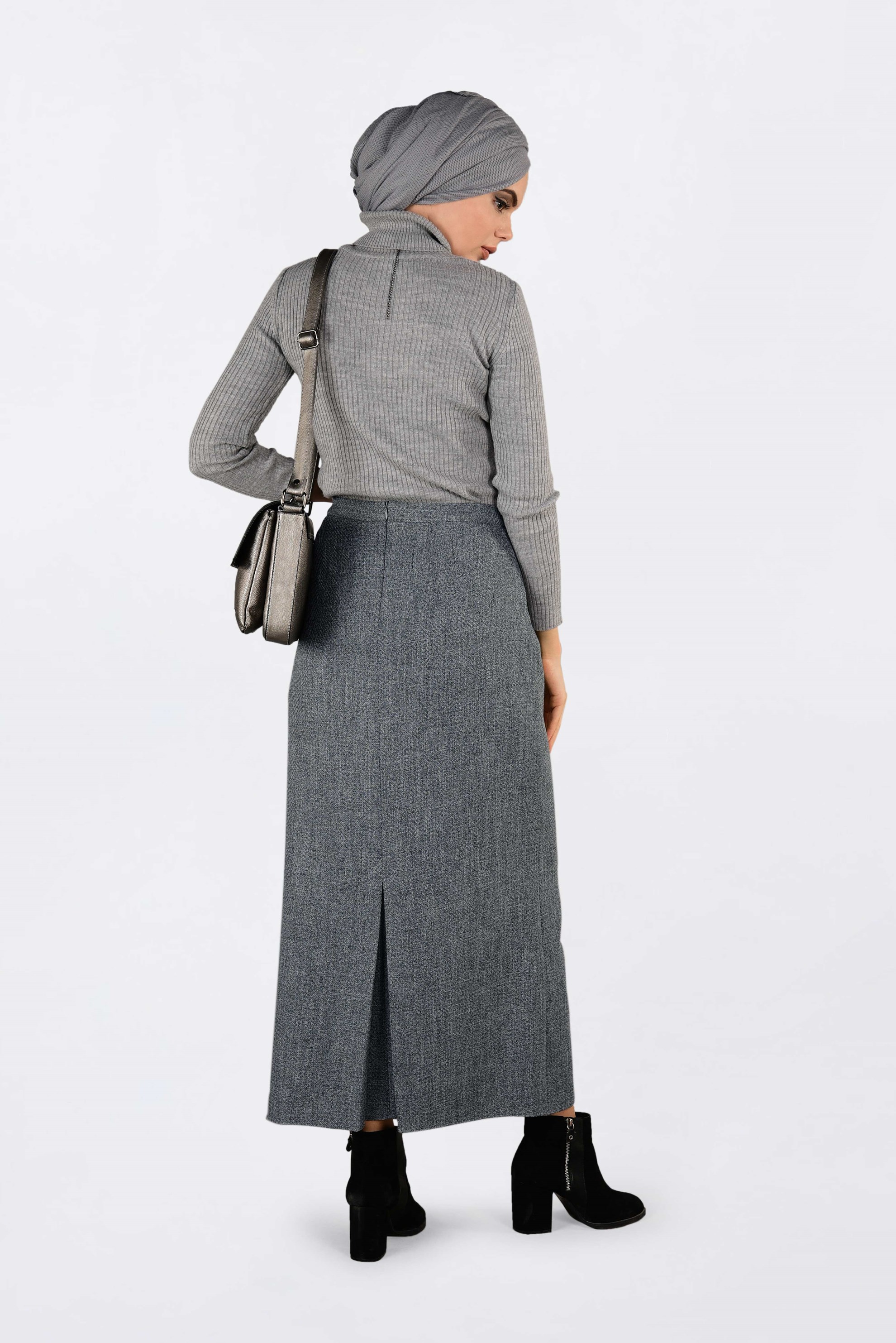 Tesettür giyim SİYAH FERMUARLI KLASİK KALEM ETEK 6298