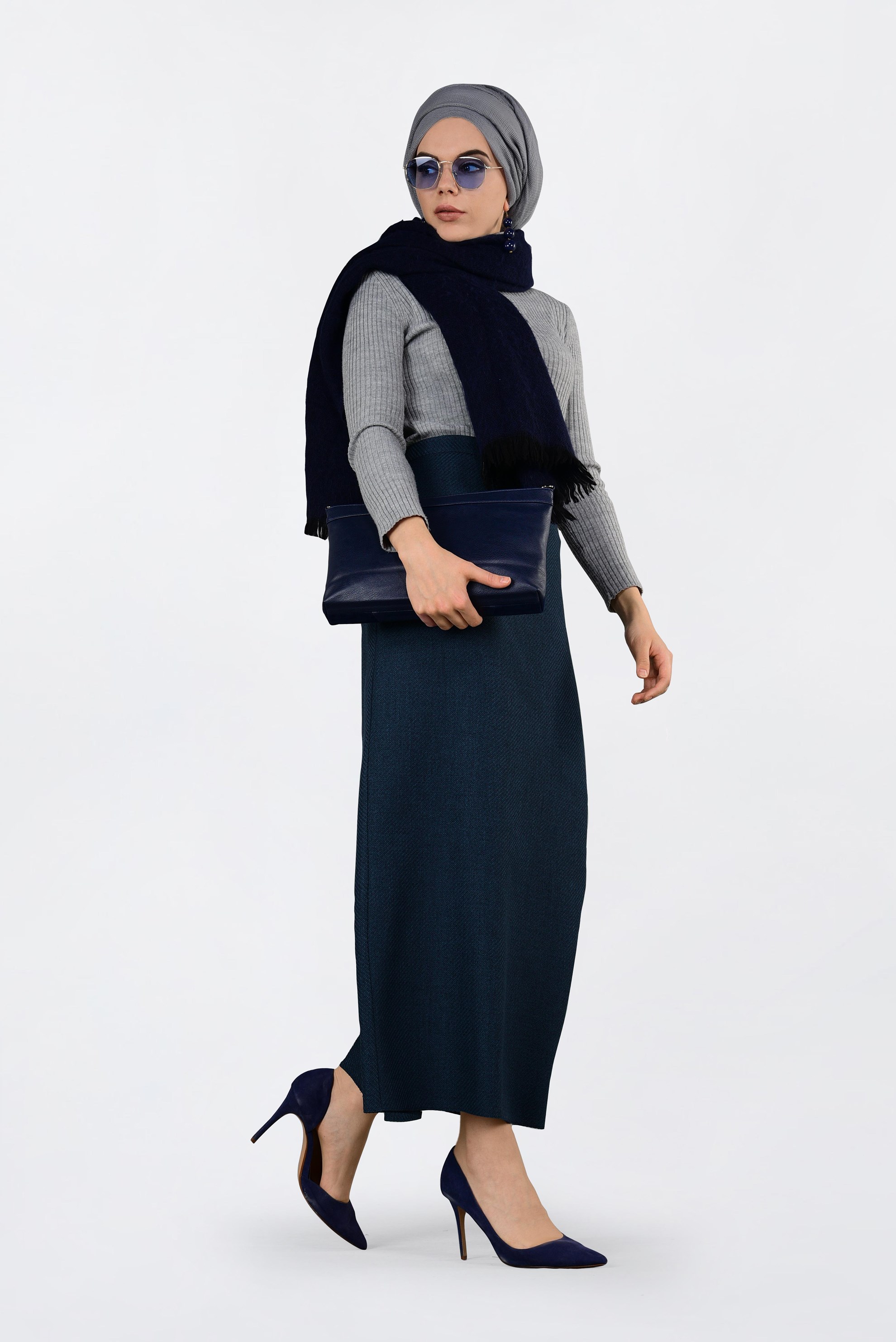 Tesettür giyim LACİVERT FERMUARLI KLASİK KALEM ETEK 6298