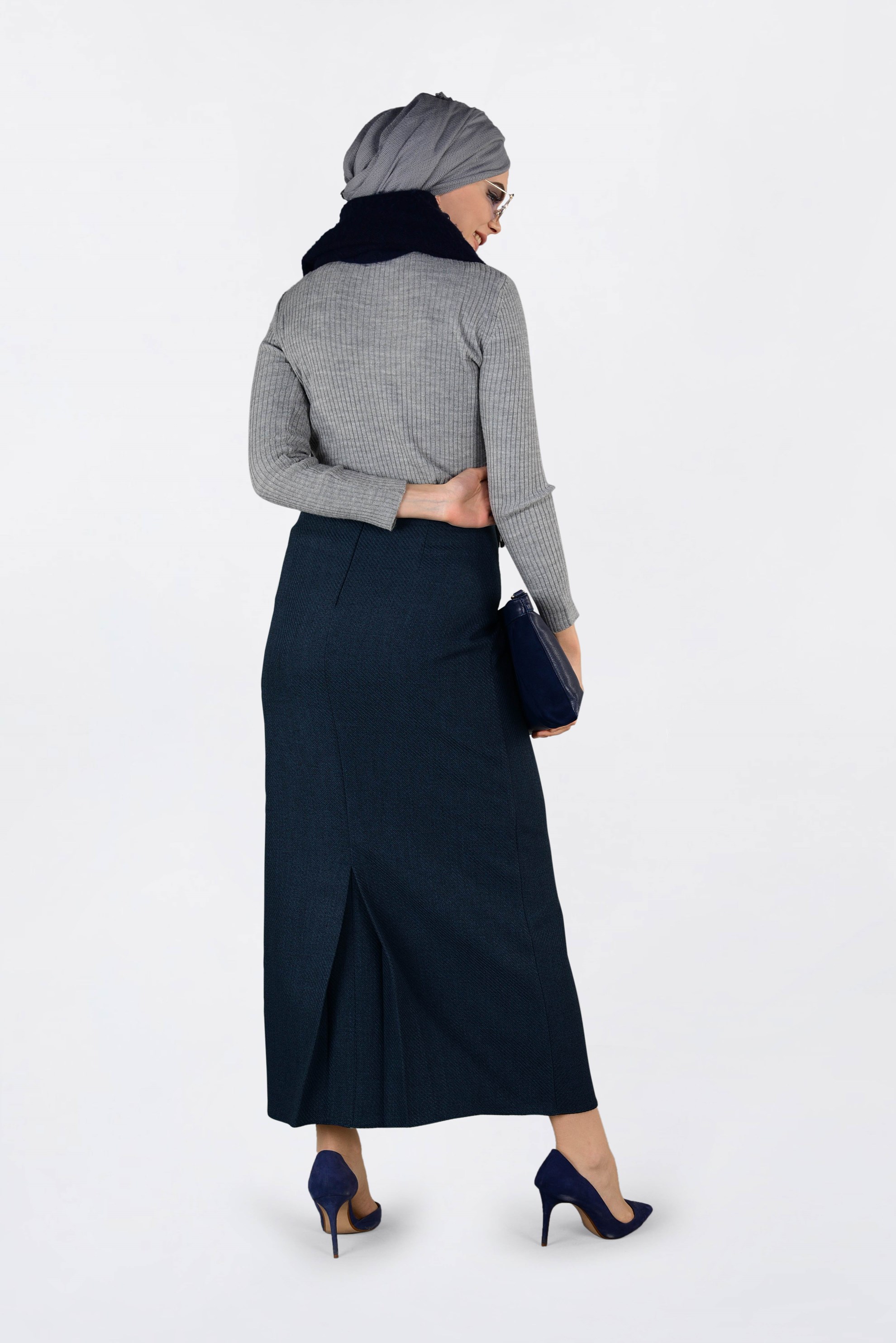 Tesettür giyim LACİVERT FERMUARLI KLASİK KALEM ETEK 6298