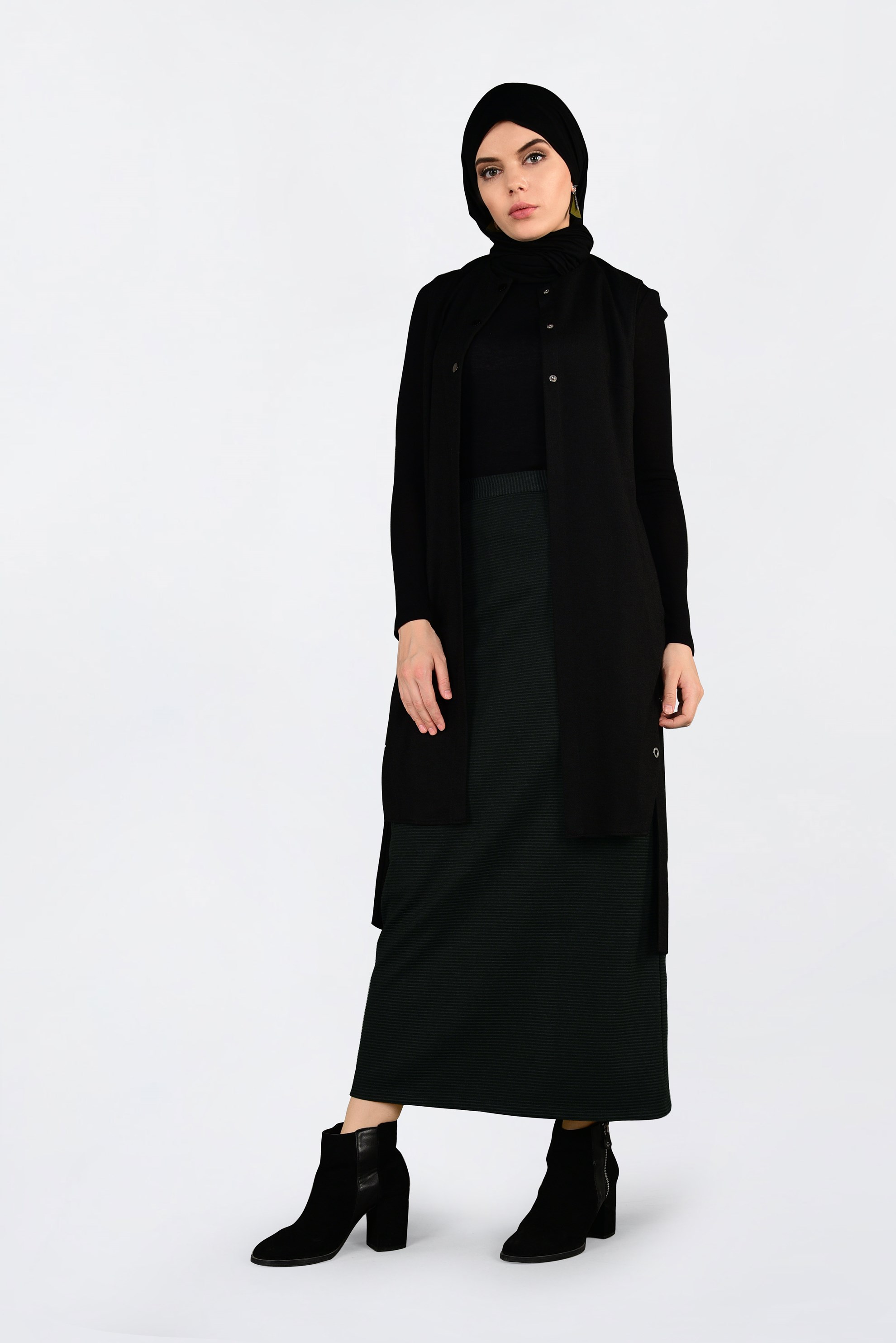 Tesettür giyim HAKİ FİTİLLİ FERMUARLI ETEK 6300 