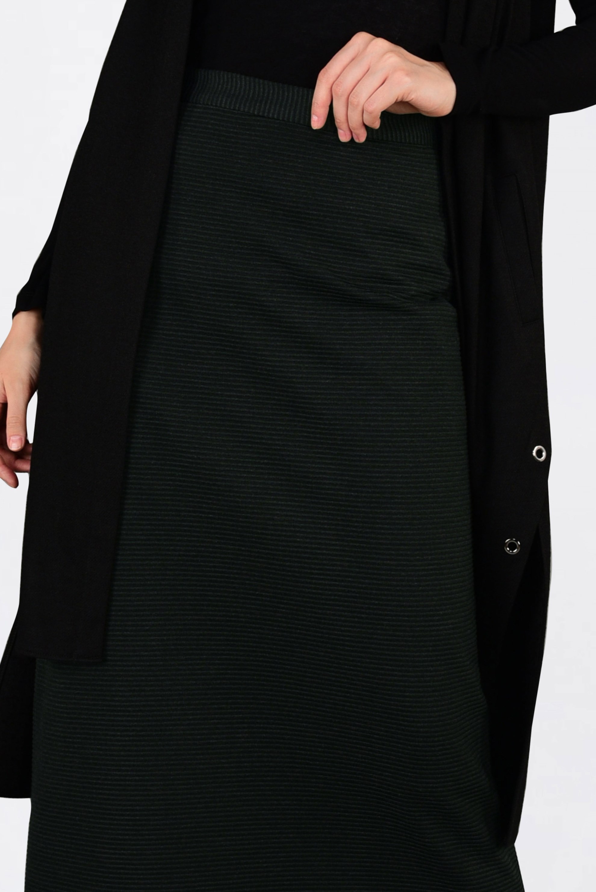 Tesettür giyim HAKİ FİTİLLİ FERMUARLI ETEK 6300 