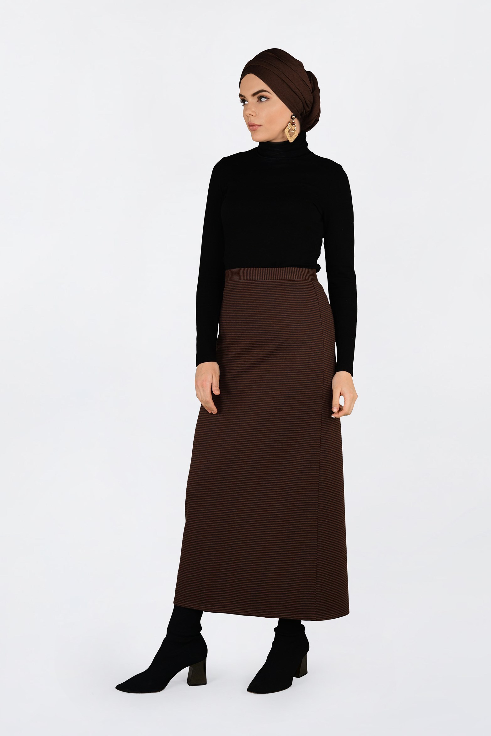 Tesettür giyim TURUNCU FİTİLLİ FERMUARLI ETEK 6300 