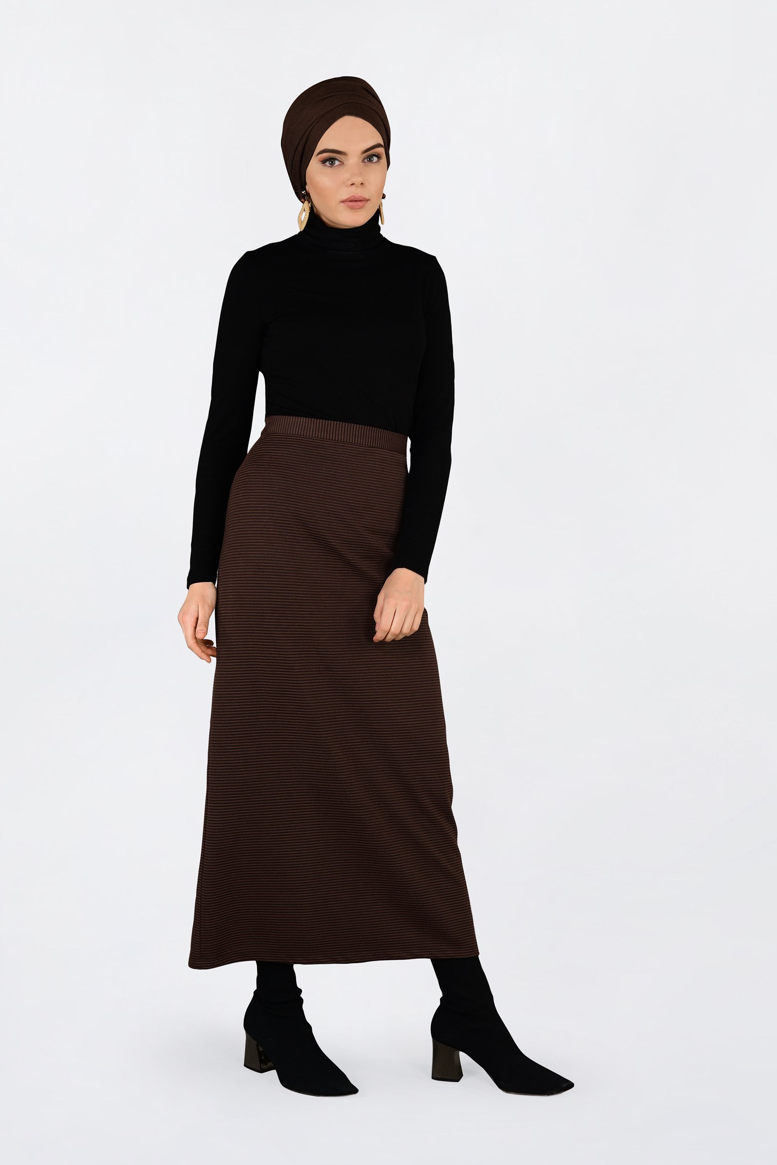 Tesettür giyim TURUNCU FİTİLLİ FERMUARLI ETEK 6300 