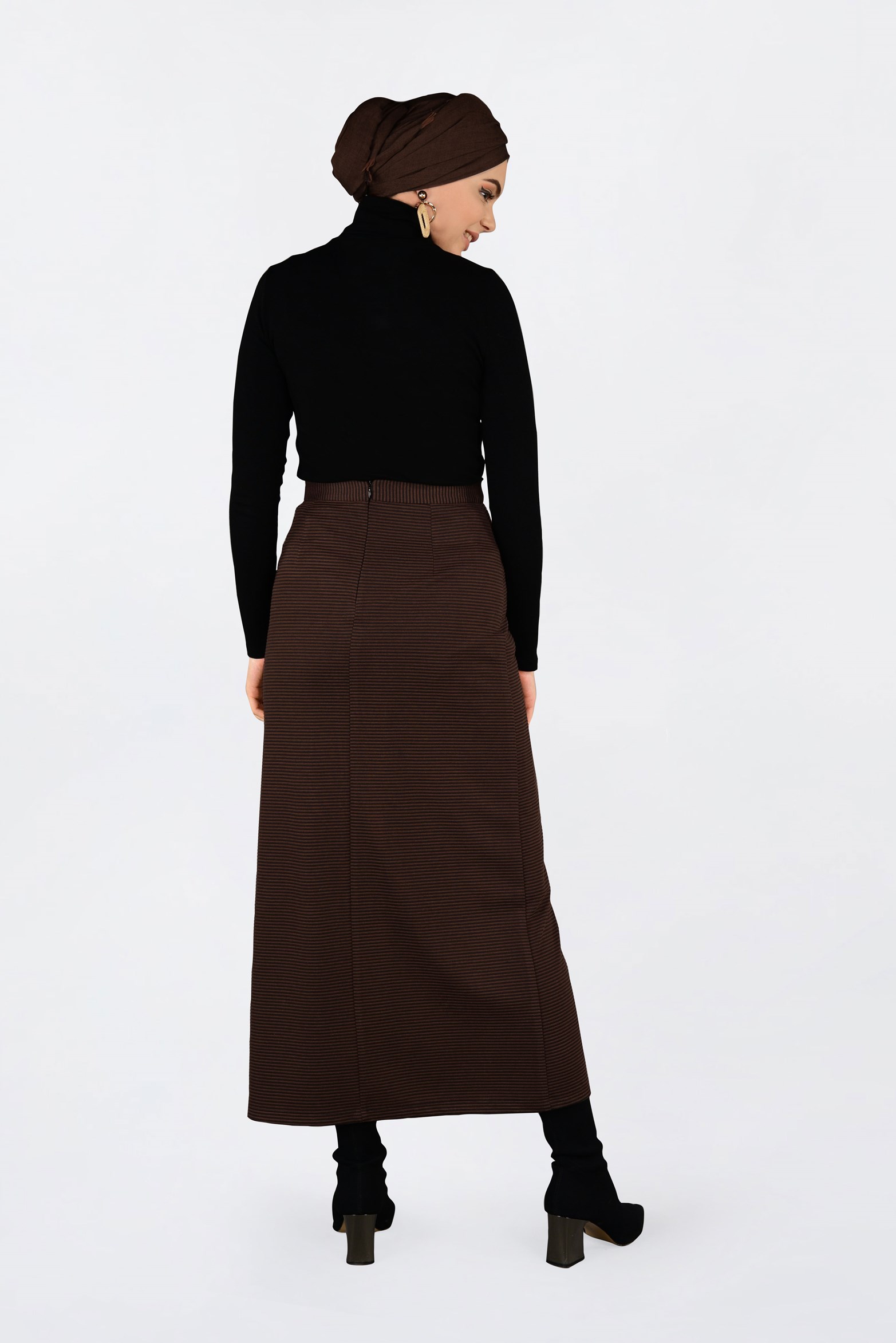 Tesettür giyim TURUNCU FİTİLLİ FERMUARLI ETEK 6300 