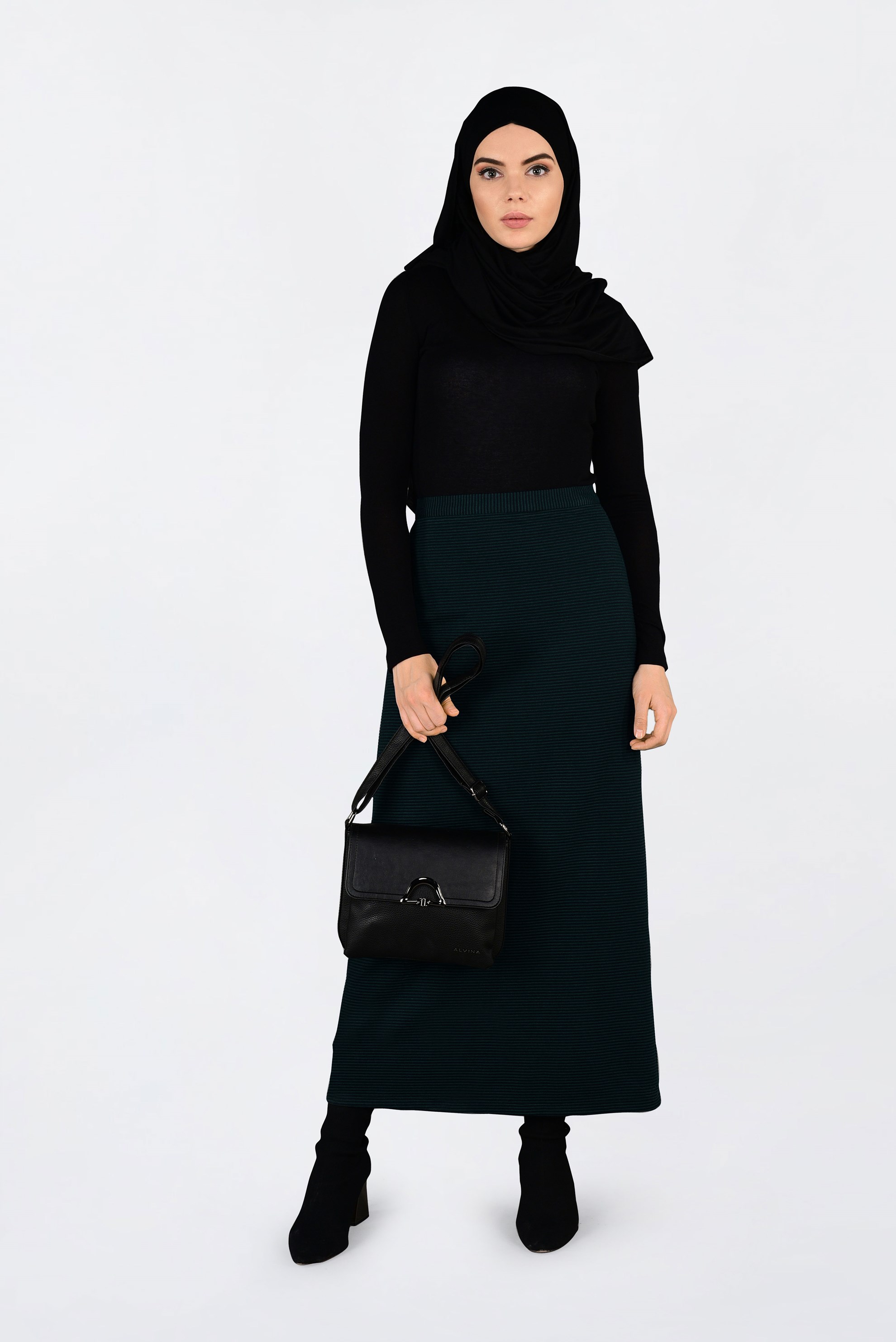 Tesettür giyim MAVİ FİTİLLİ FERMUARLI ETEK 6300 