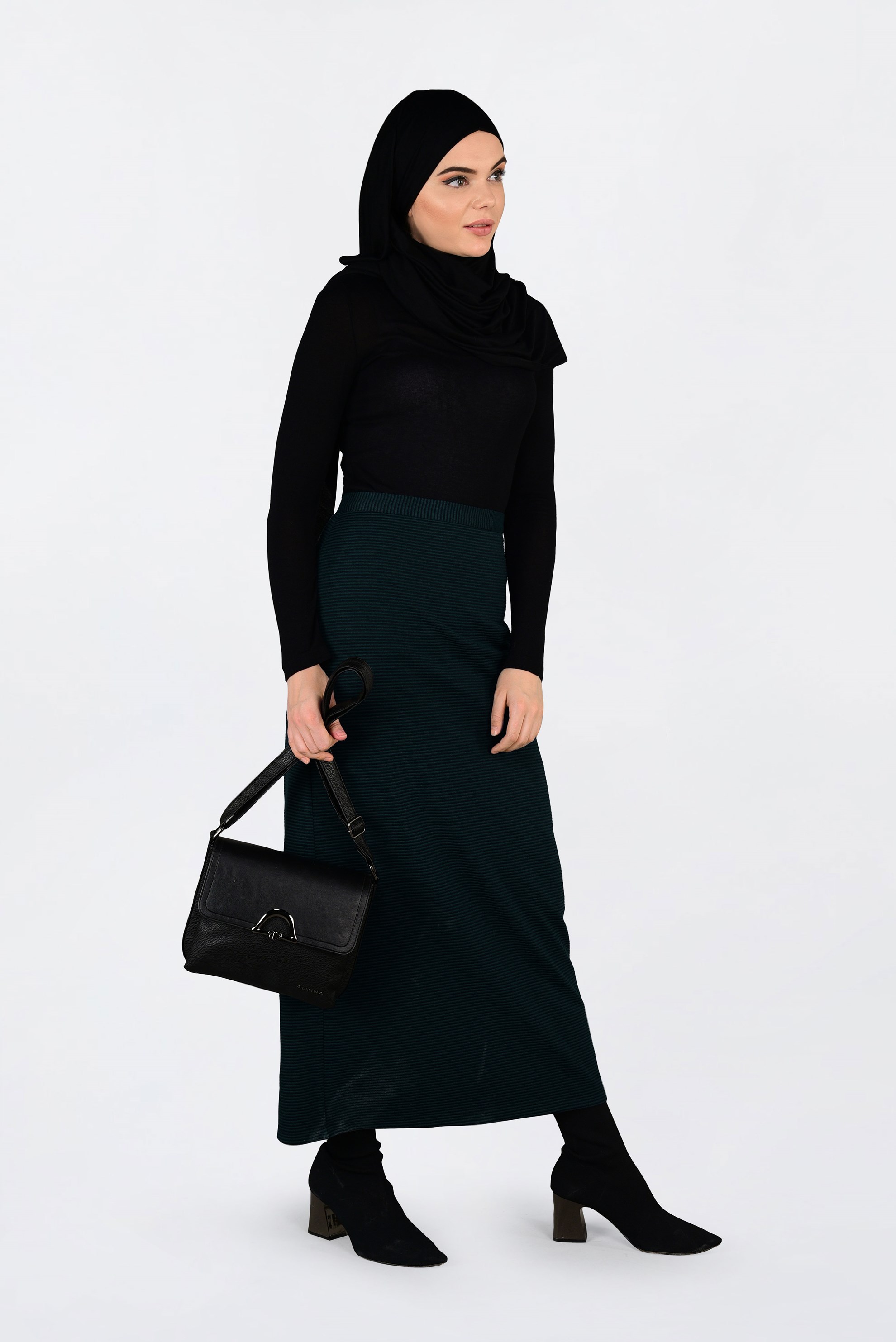 Tesettür giyim MAVİ FİTİLLİ FERMUARLI ETEK 6300 