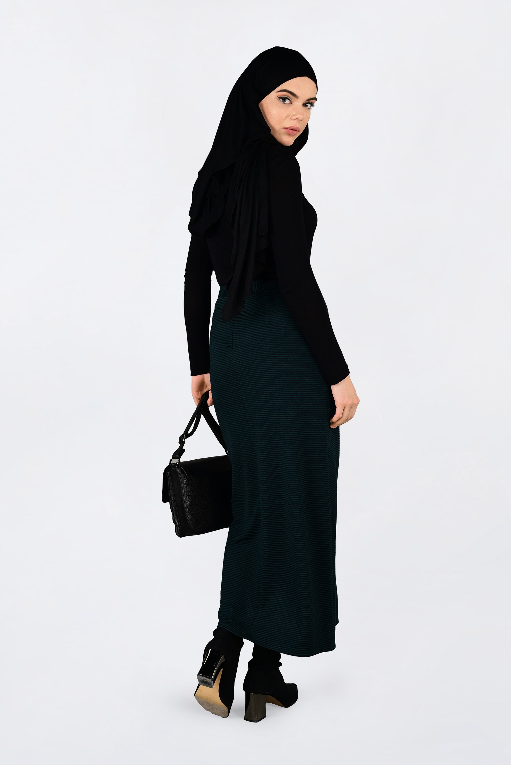 Tesettür giyim MAVİ FİTİLLİ FERMUARLI ETEK 6300 