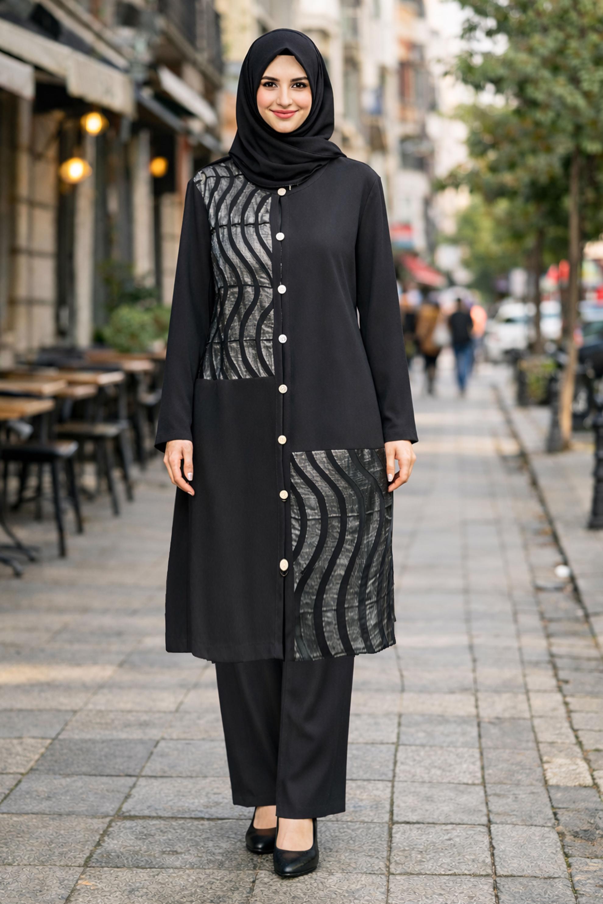 Tesettür giyim SİYAH DÜĞMELİ HIRKA 2848