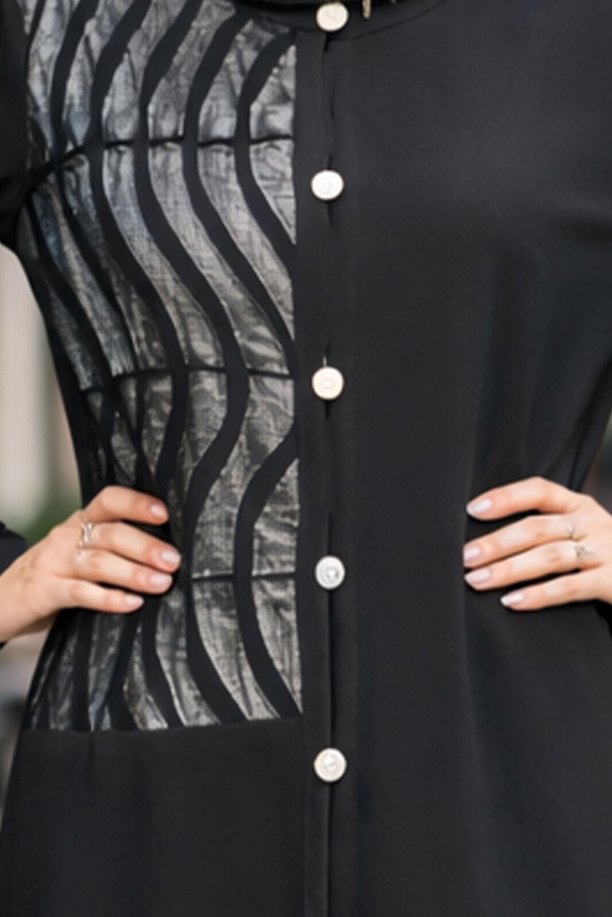 Tesettür giyim SİYAH DÜĞMELİ HIRKA 2848