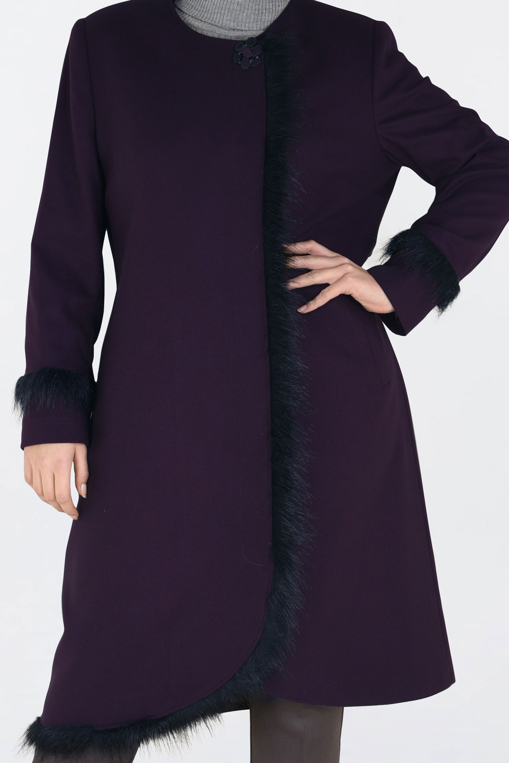 Tesettür giyim MÜRDÜM KÜRK DETAYLI KAŞE KABAN 9763 