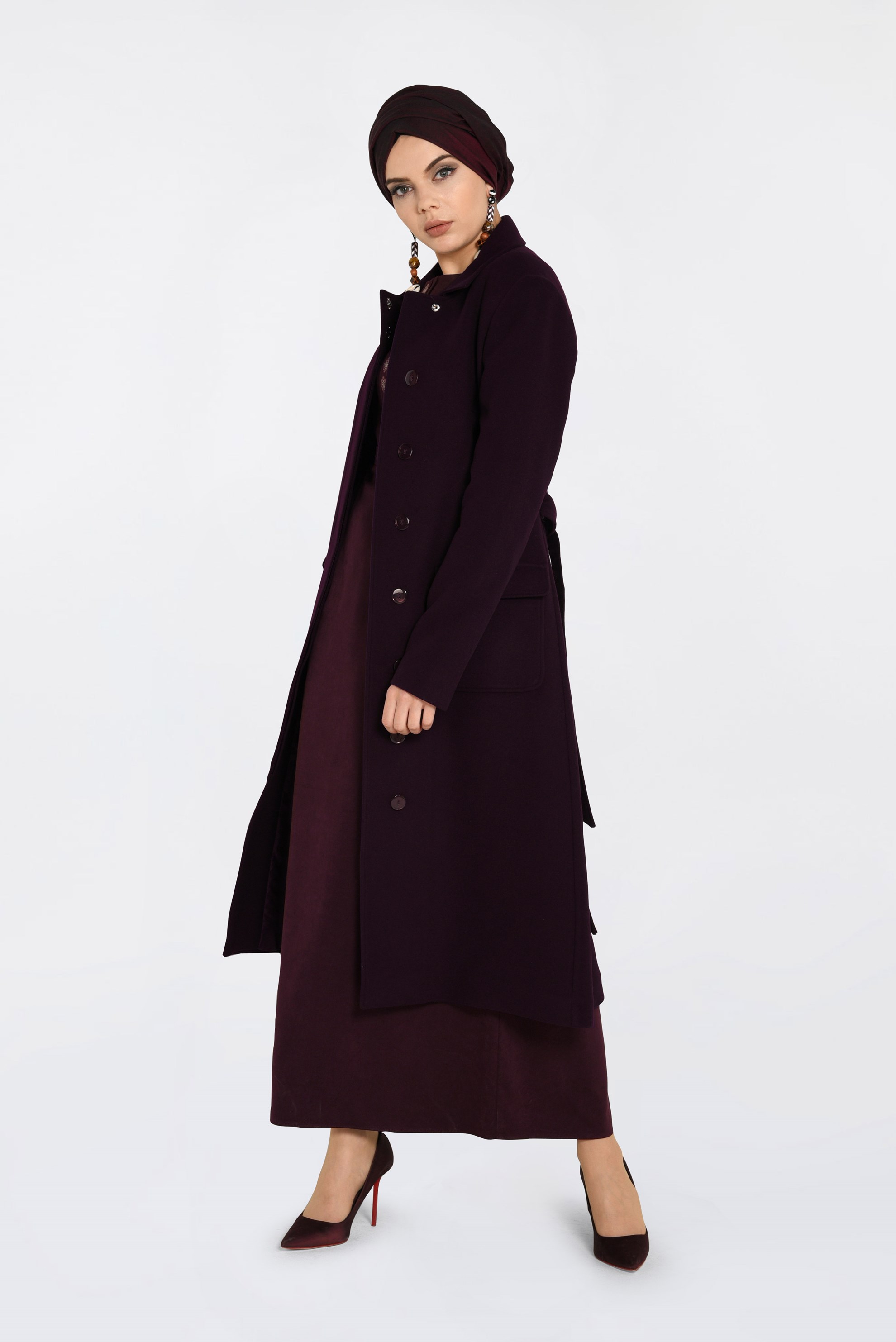 Tesettür giyim MÜRDÜM GİZLİ DÜĞMELİ CEPLİ KABAN 9792 
