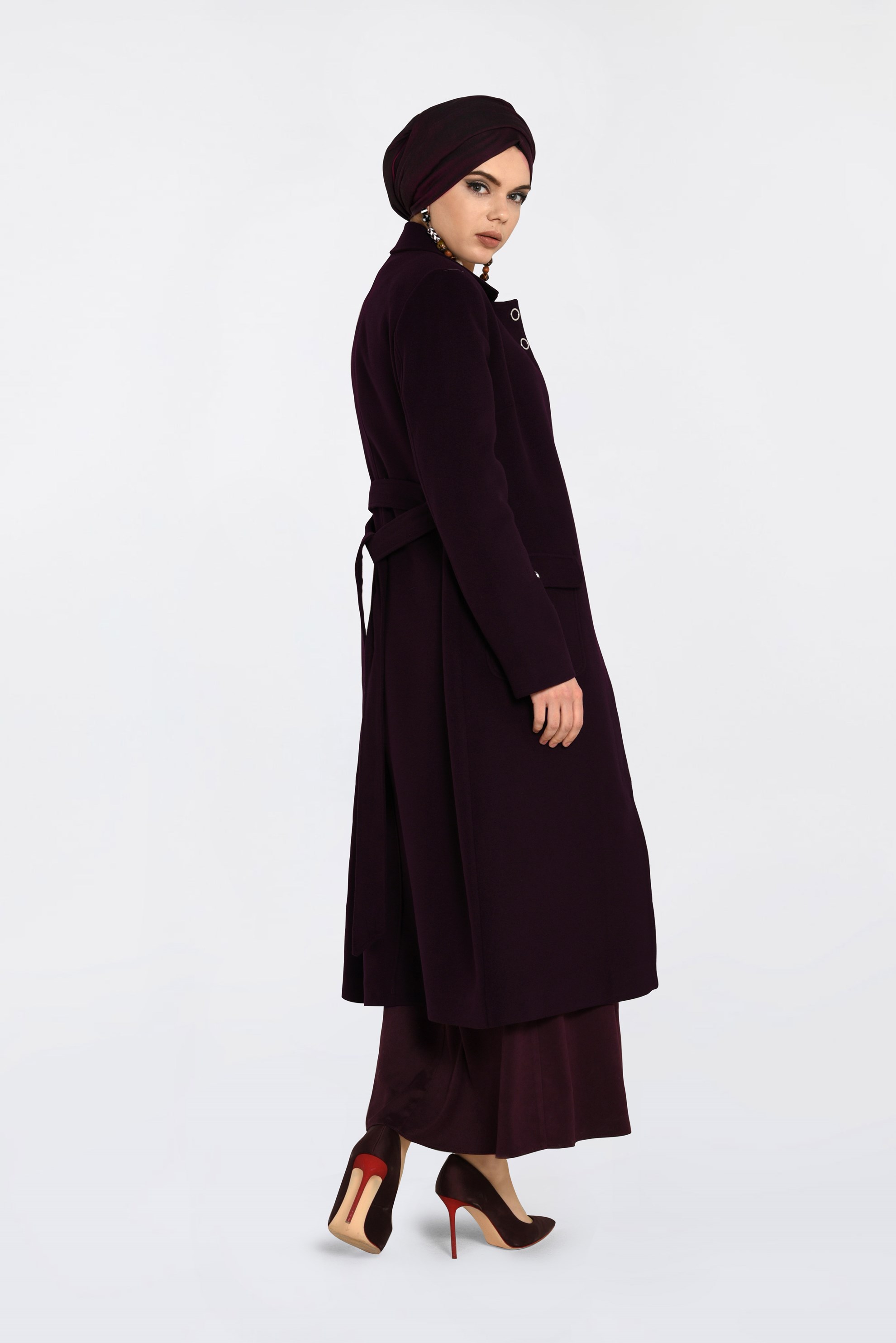 Tesettür giyim MÜRDÜM GİZLİ DÜĞMELİ CEPLİ KABAN 9792 