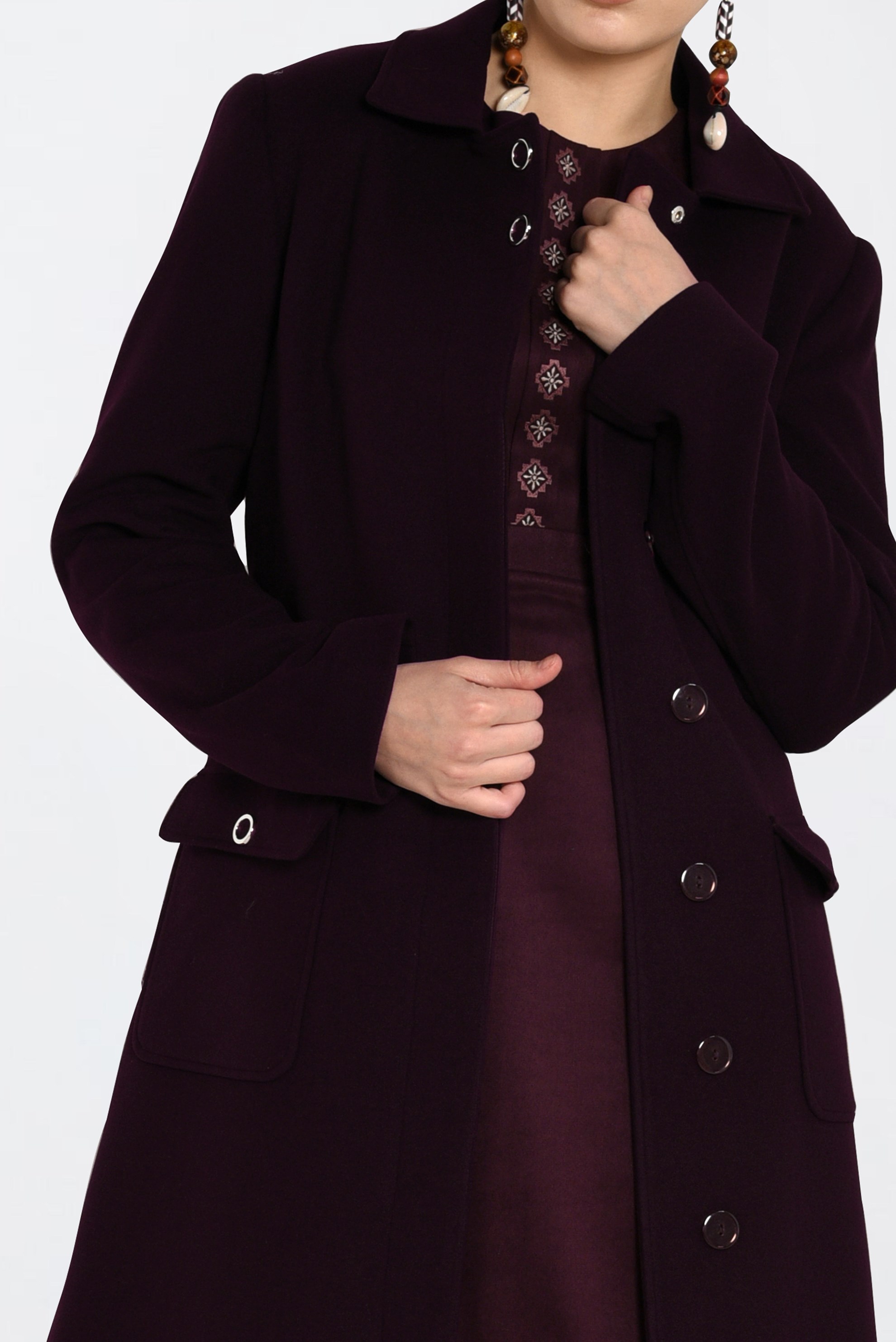 Tesettür giyim MÜRDÜM GİZLİ DÜĞMELİ CEPLİ KABAN 9792 