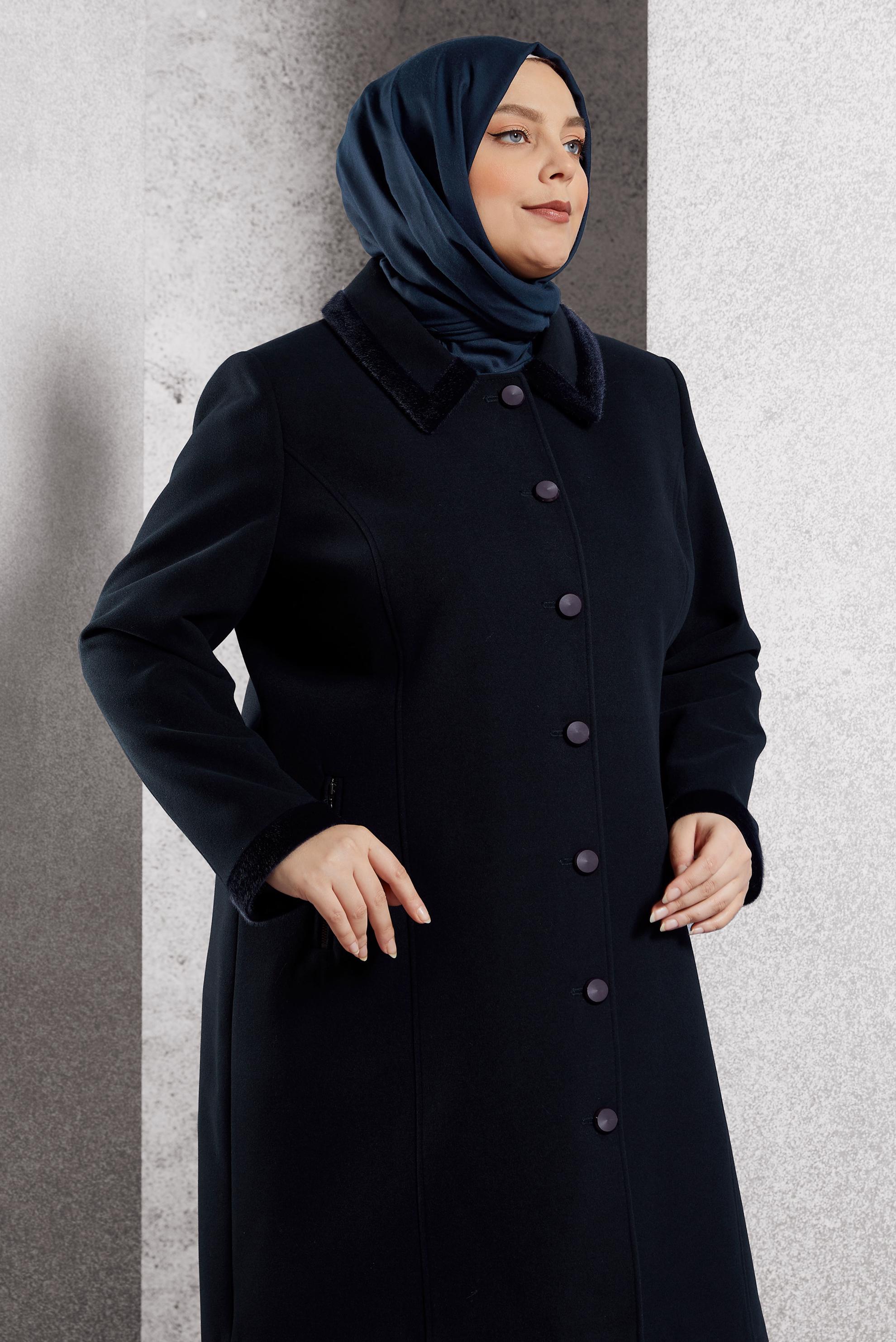 Tesettür giyim LACİVERT DÜĞMELİ KAŞE KABAN 9809 
