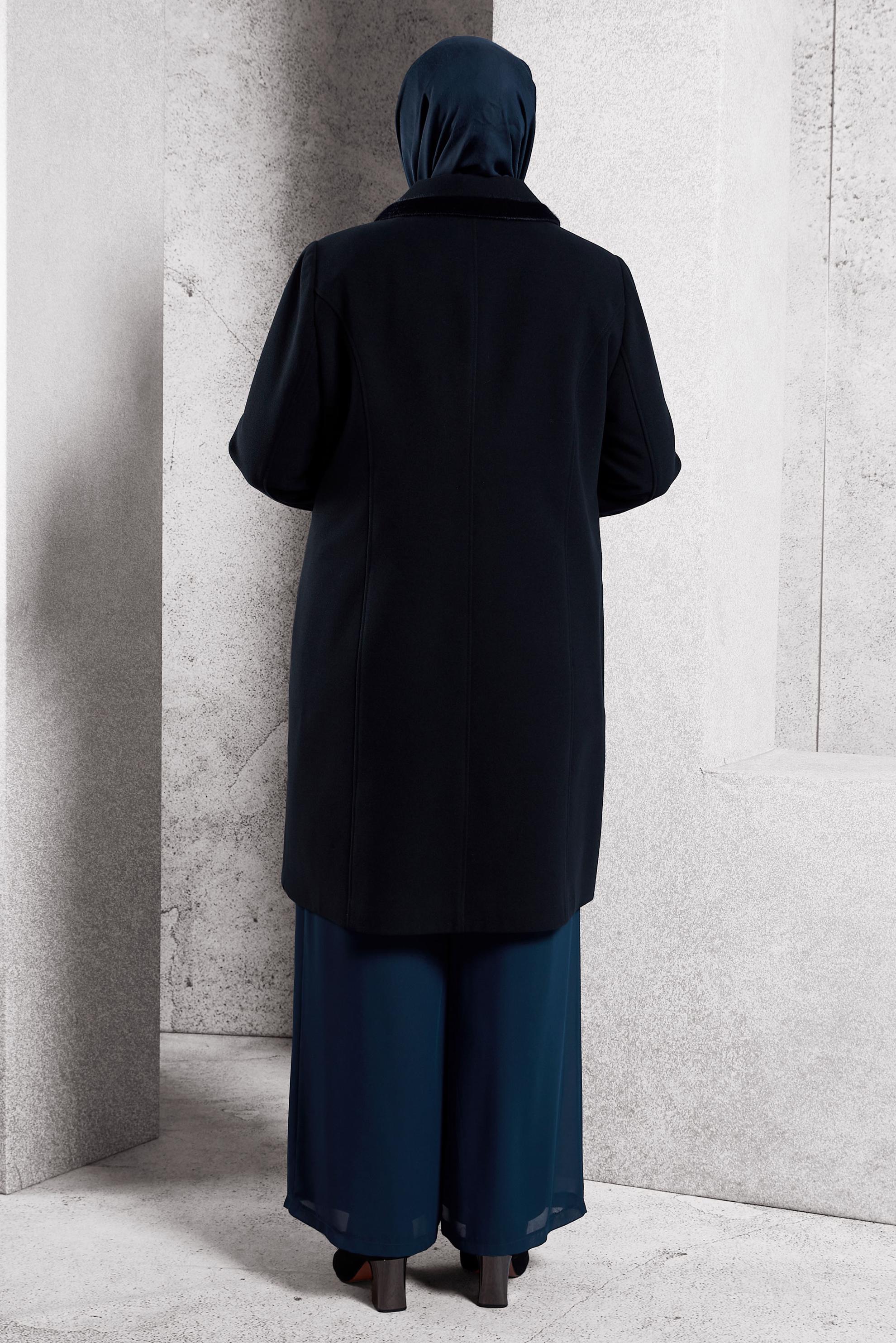 Tesettür giyim LACİVERT DÜĞMELİ KAŞE KABAN 9809 