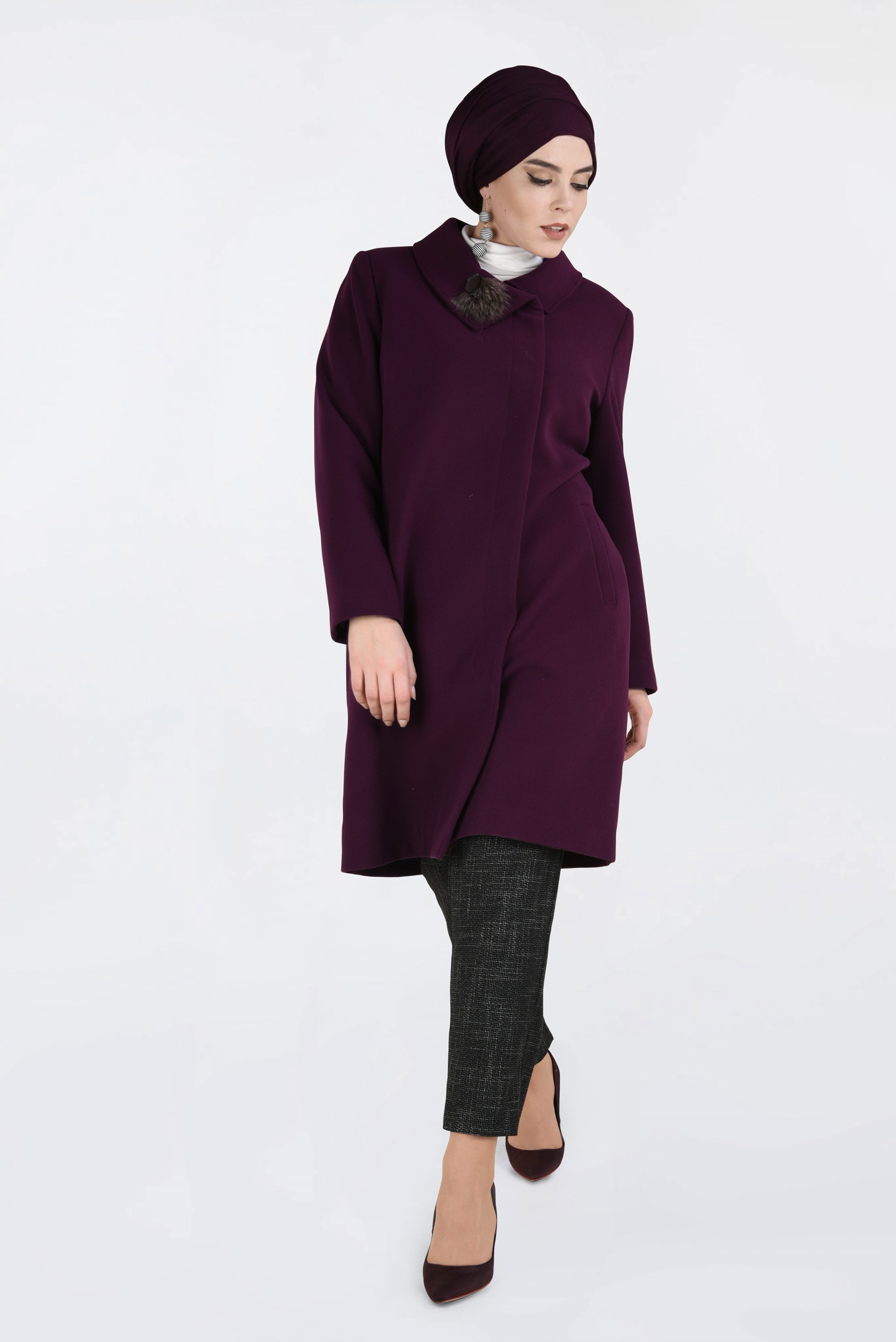 Hijab clothing DAMSON BROOCH DETAIL COAT 9810
