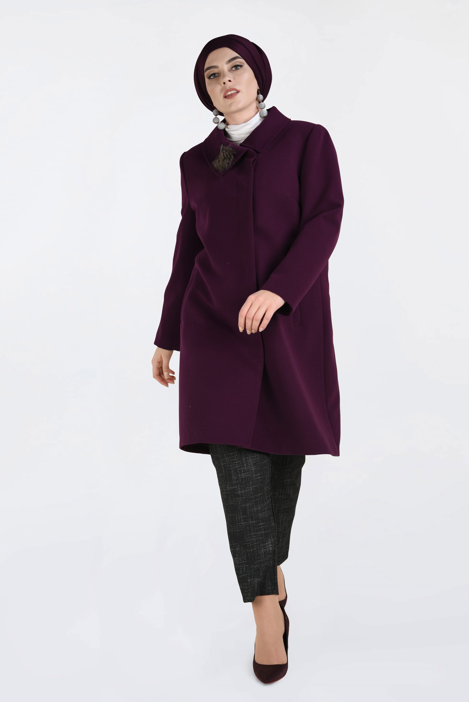 Hijab clothing DAMSON BROOCH DETAIL COAT 9810