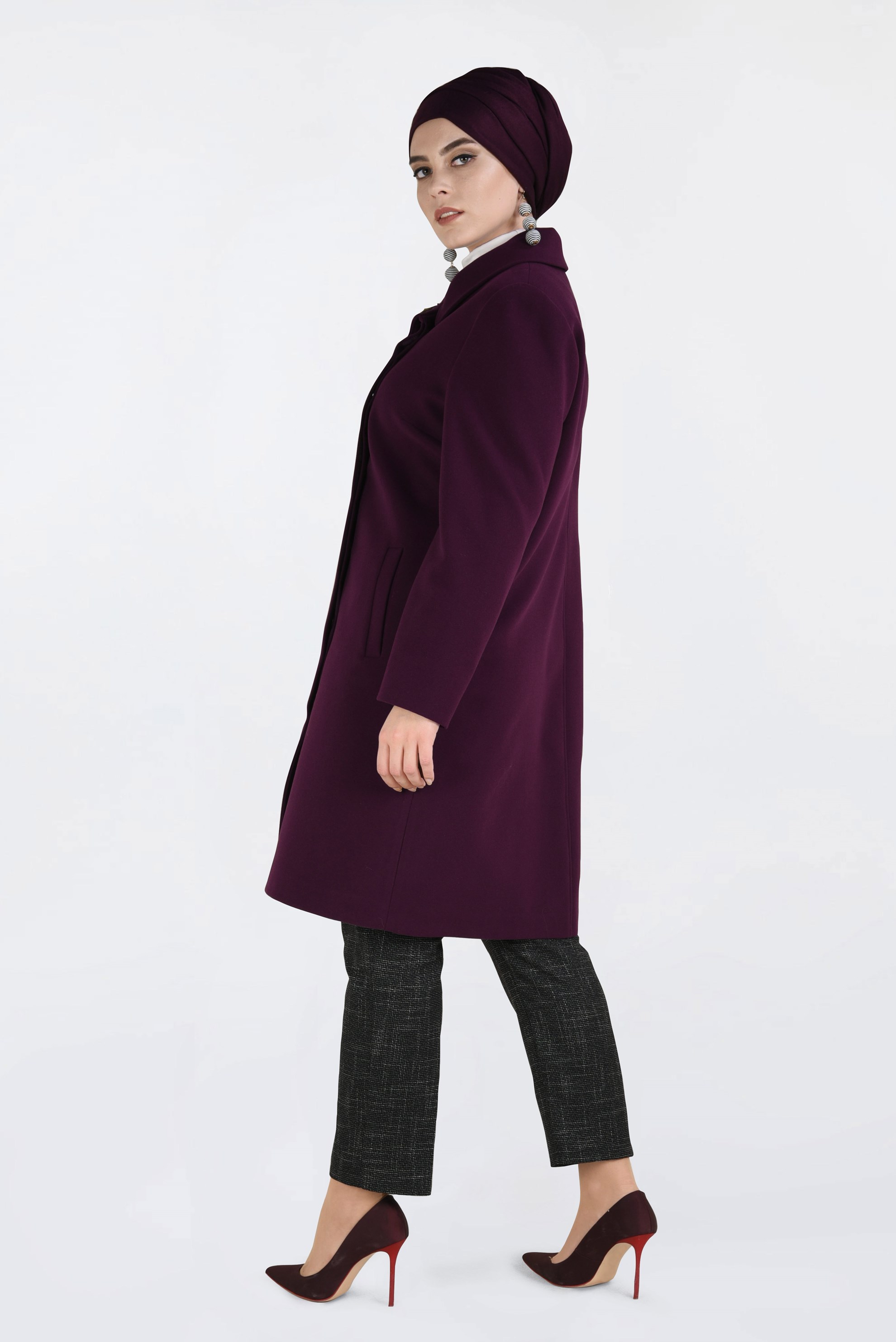 Hijab clothing DAMSON BROOCH DETAIL COAT 9810